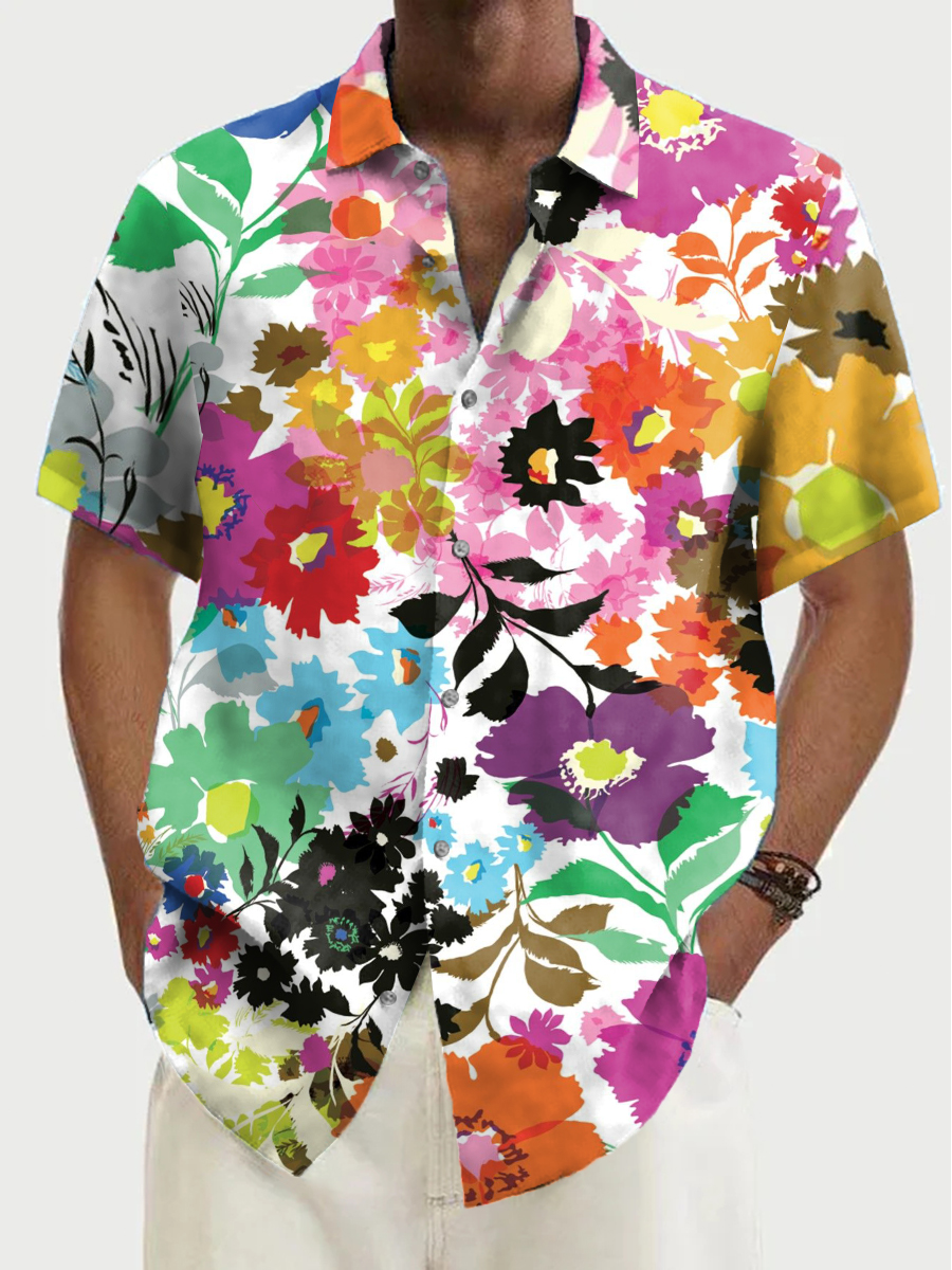 Retro Watercolor Floral Pattern Shirt Men's Hawaiian Shirt