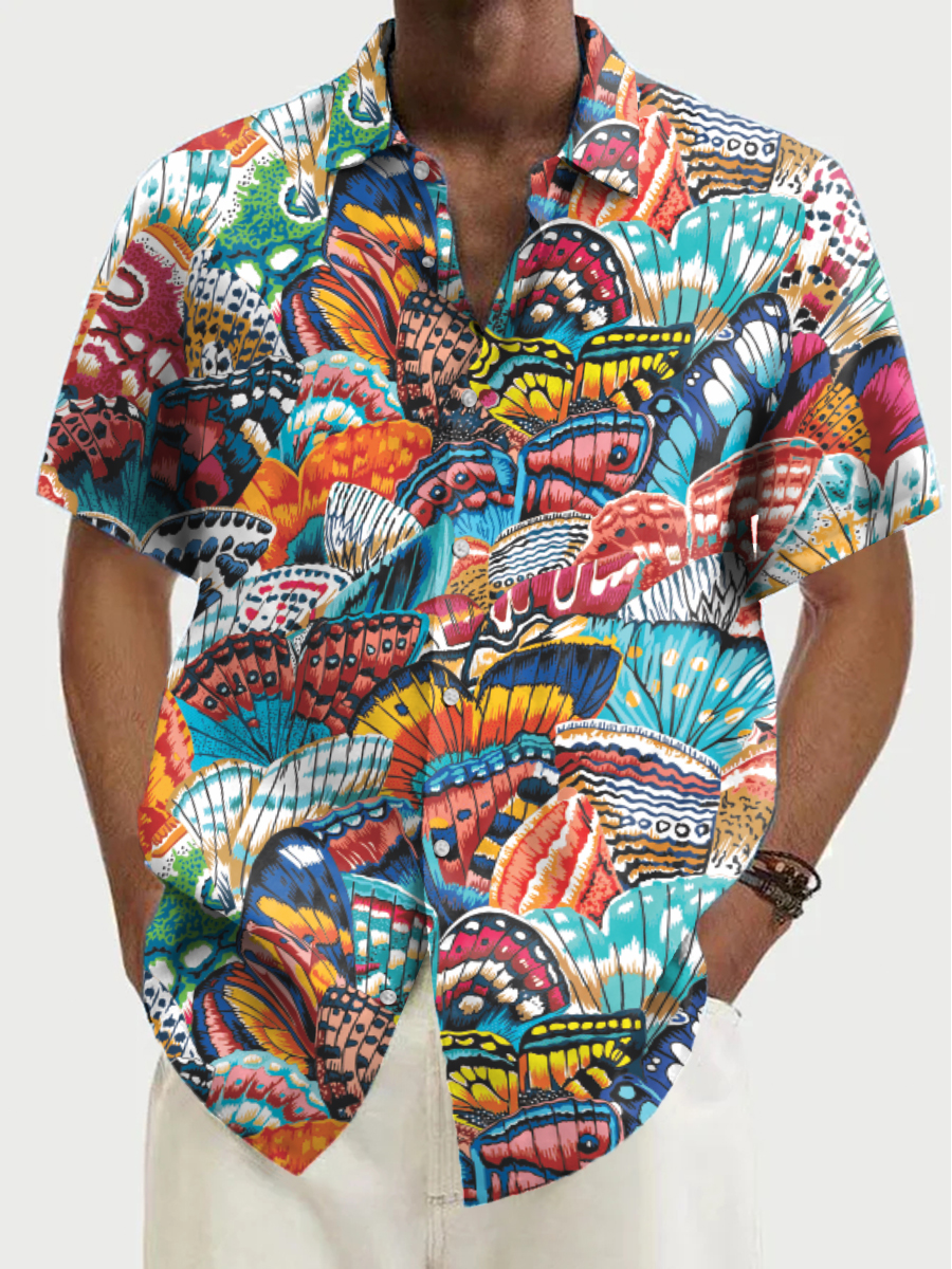 Men's Butterfly Art Pattern Short Sleeve Casual Shirt