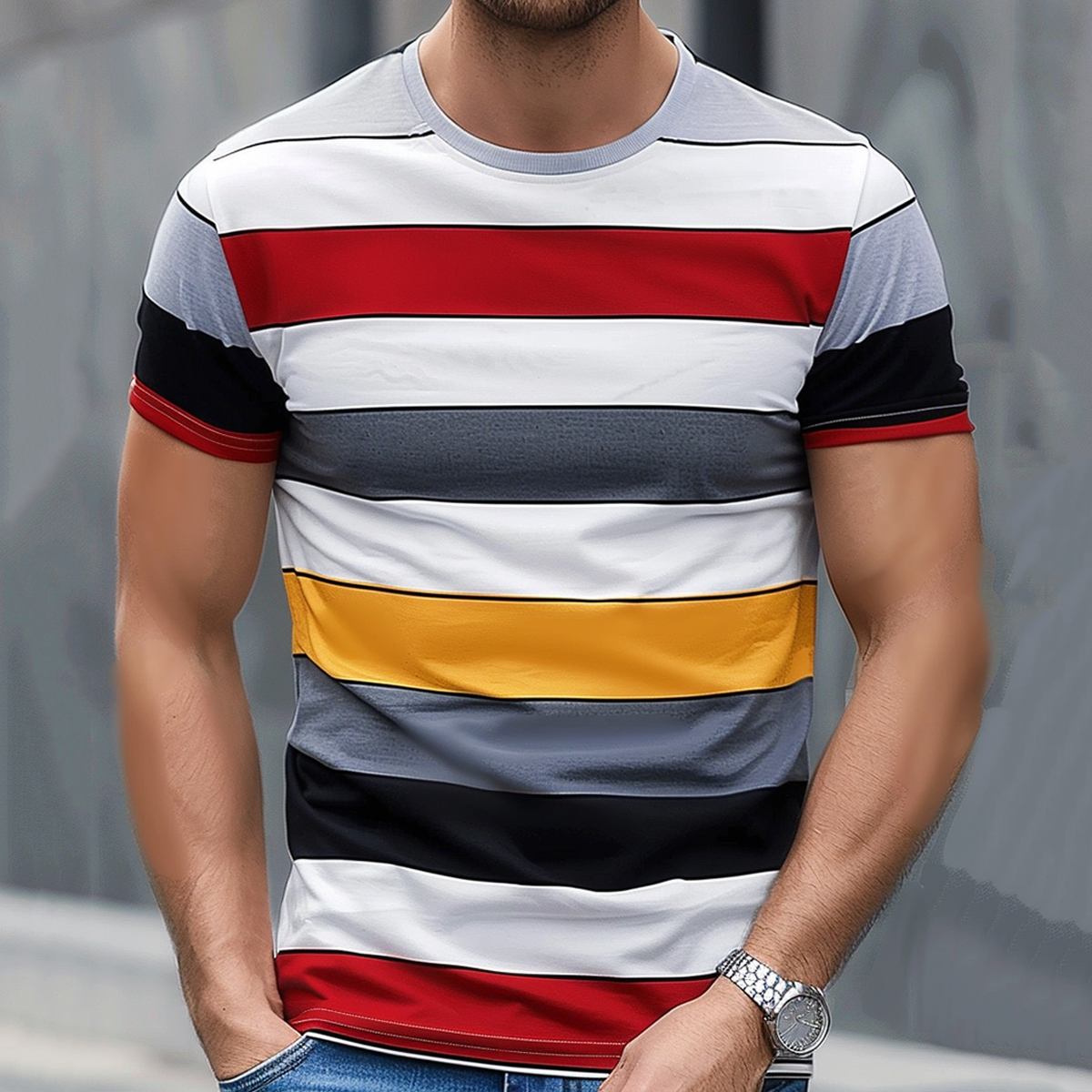 Men's Casual Stripes Short Sleeve T-Shirt