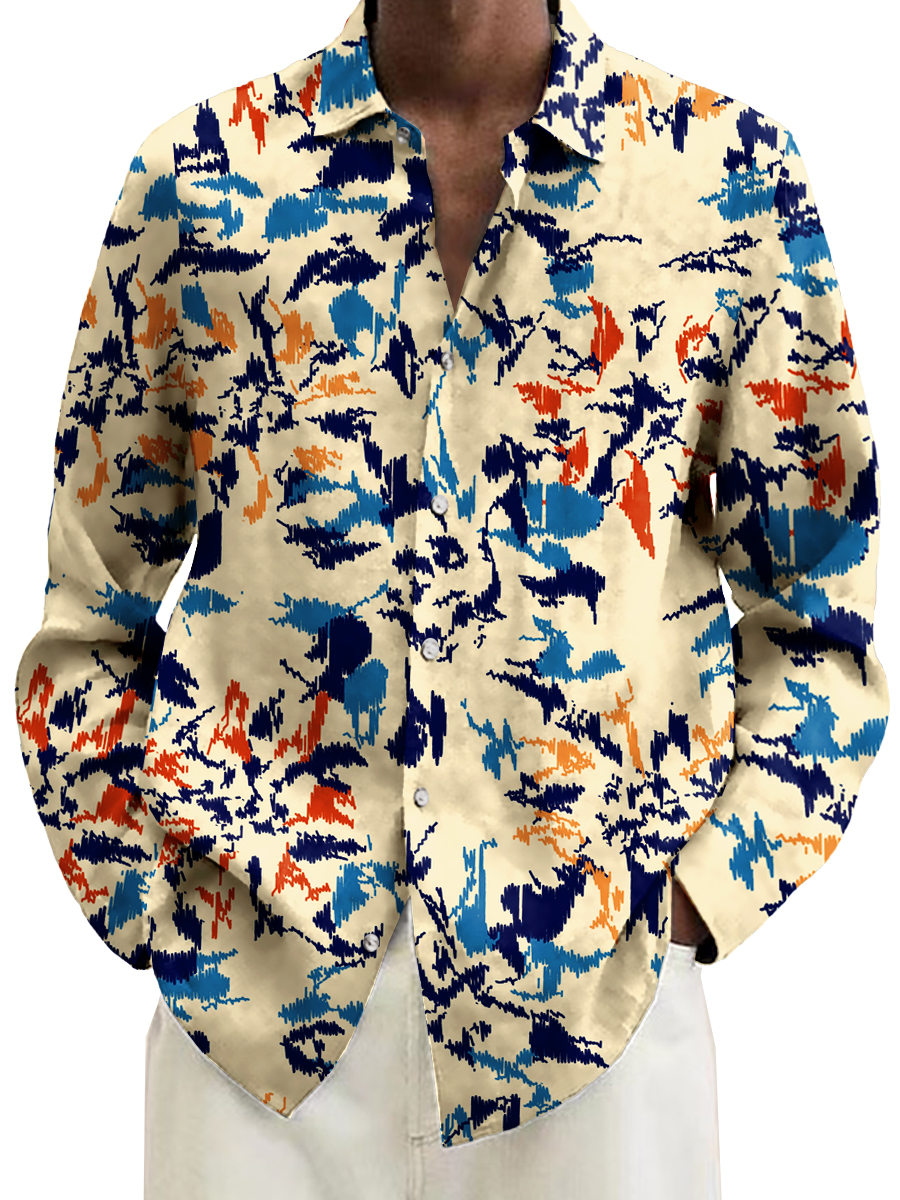 Men's Shirt Retro Mosaic Floral Print Casual Vacation Oversized Long Sleeve Shirt