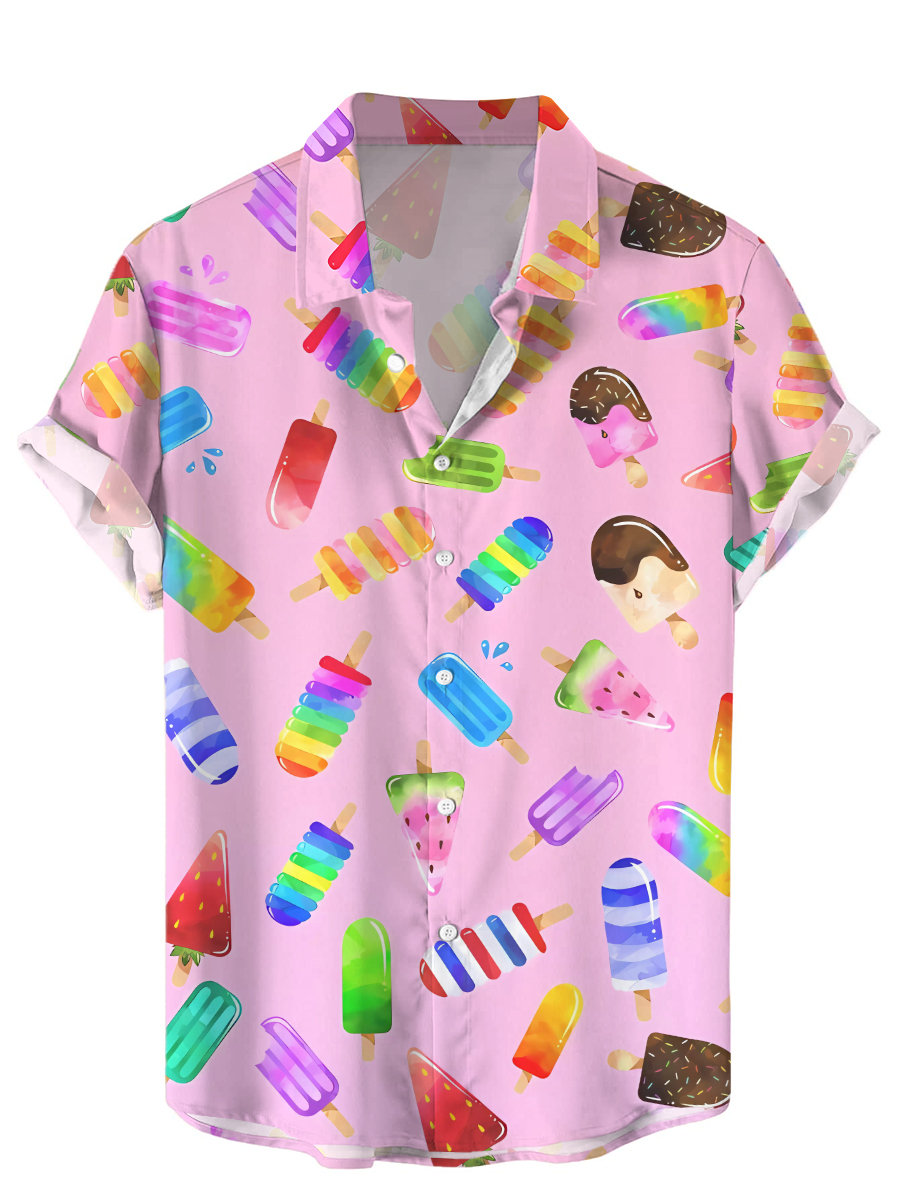 Hawaiian Rainbow Ice Cream Pattern Short Sleeve Shirt