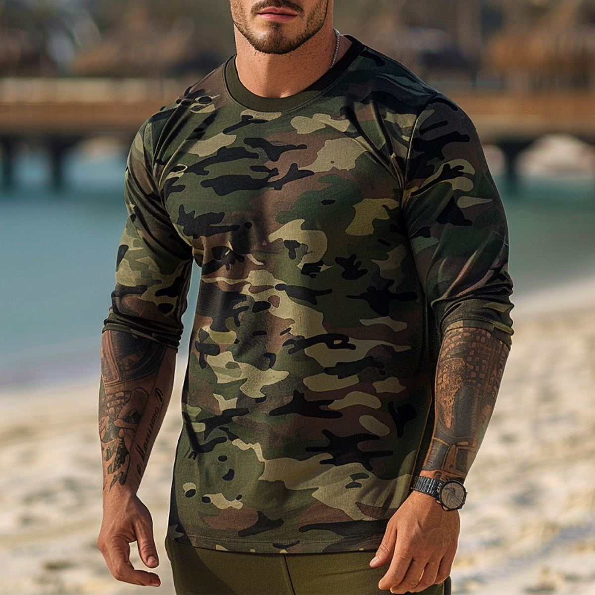 Men's Casual T-shirt Casual Camouflage Print Long Sleeve T-Shirt