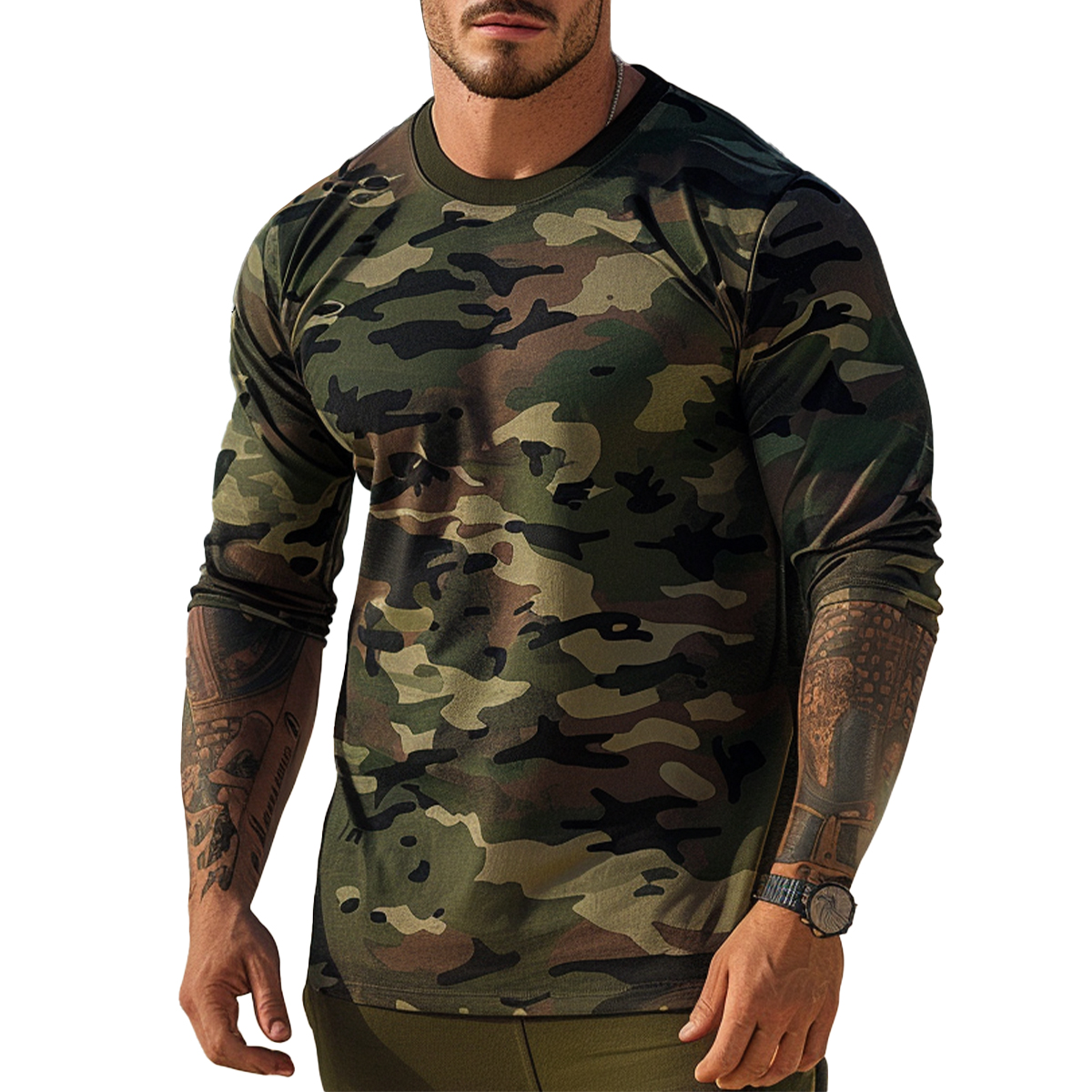 Men's Casual T-shirt Casual Camouflage Print Long Sleeve T-Shirt