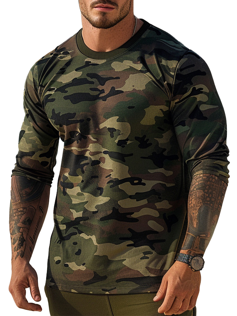 Men's Casual T-shirt Casual Camouflage Print Long Sleeve T-Shirt
