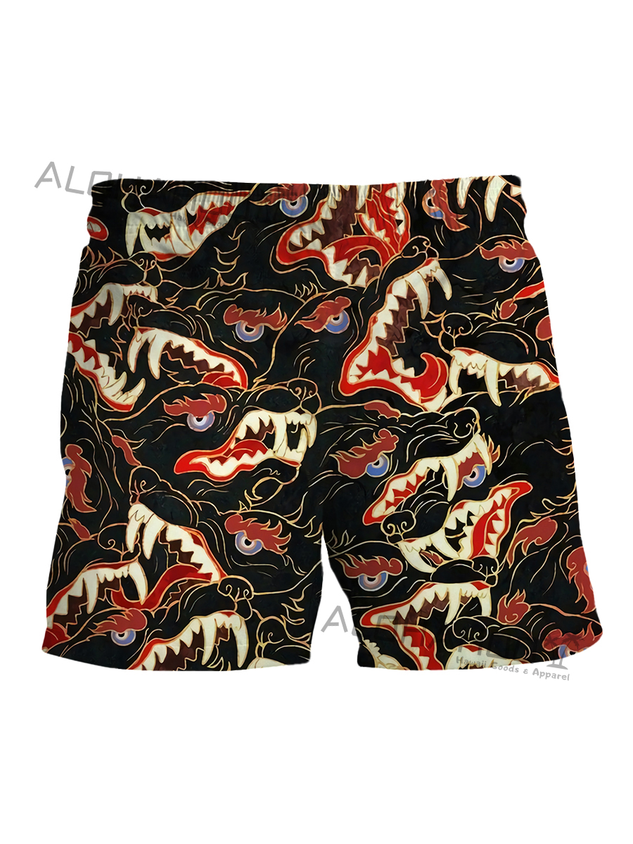 Holiday Psychedelic Trippy Ego Death Maws Wolves Print Beach Shorts