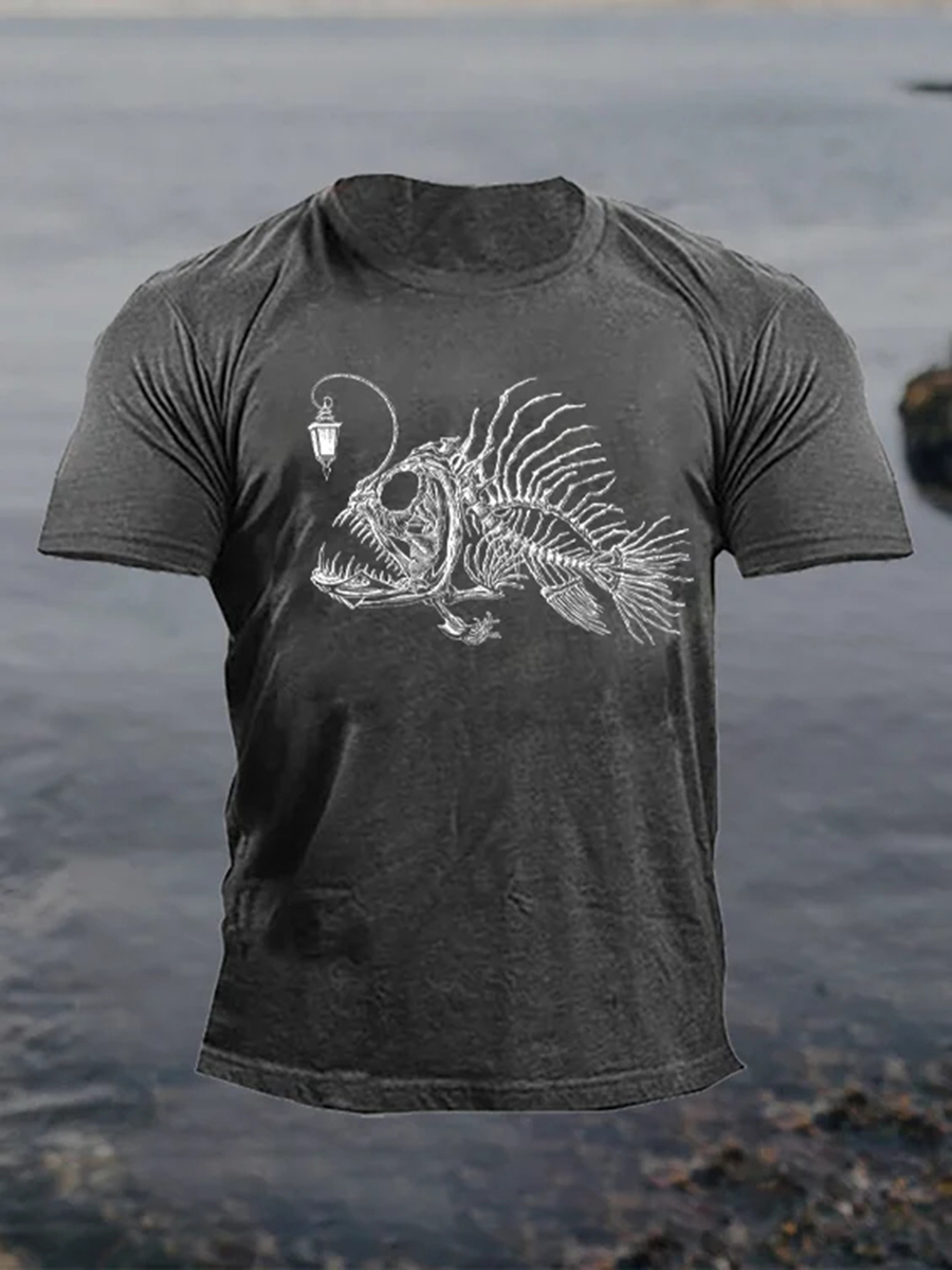 Vintage Anglerfish Fishbone Lantern Fish Men's Short-Sleeved Designer T-shirt