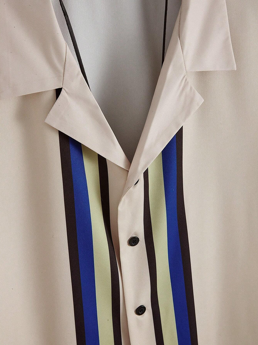 Men's Sets Hawaiian Lines Print Button Pocket Two-Piece Shirt Shorts Set