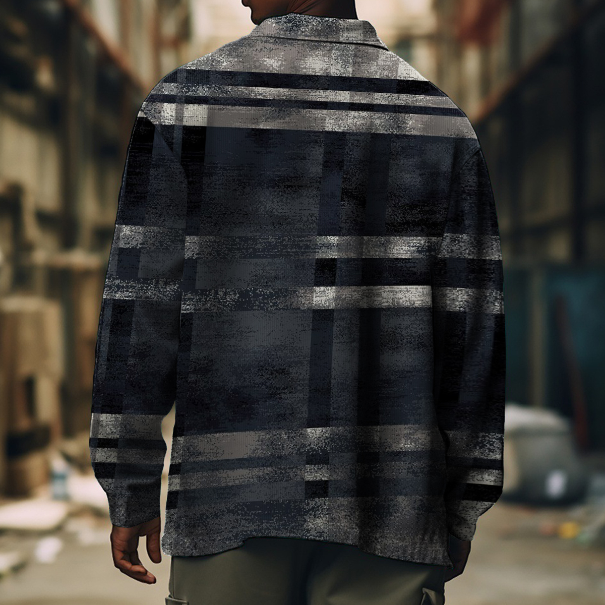 Men's Casual Jacket Retro Abstract Plaid Print Long Sleeve Pockets Shirt Jacket