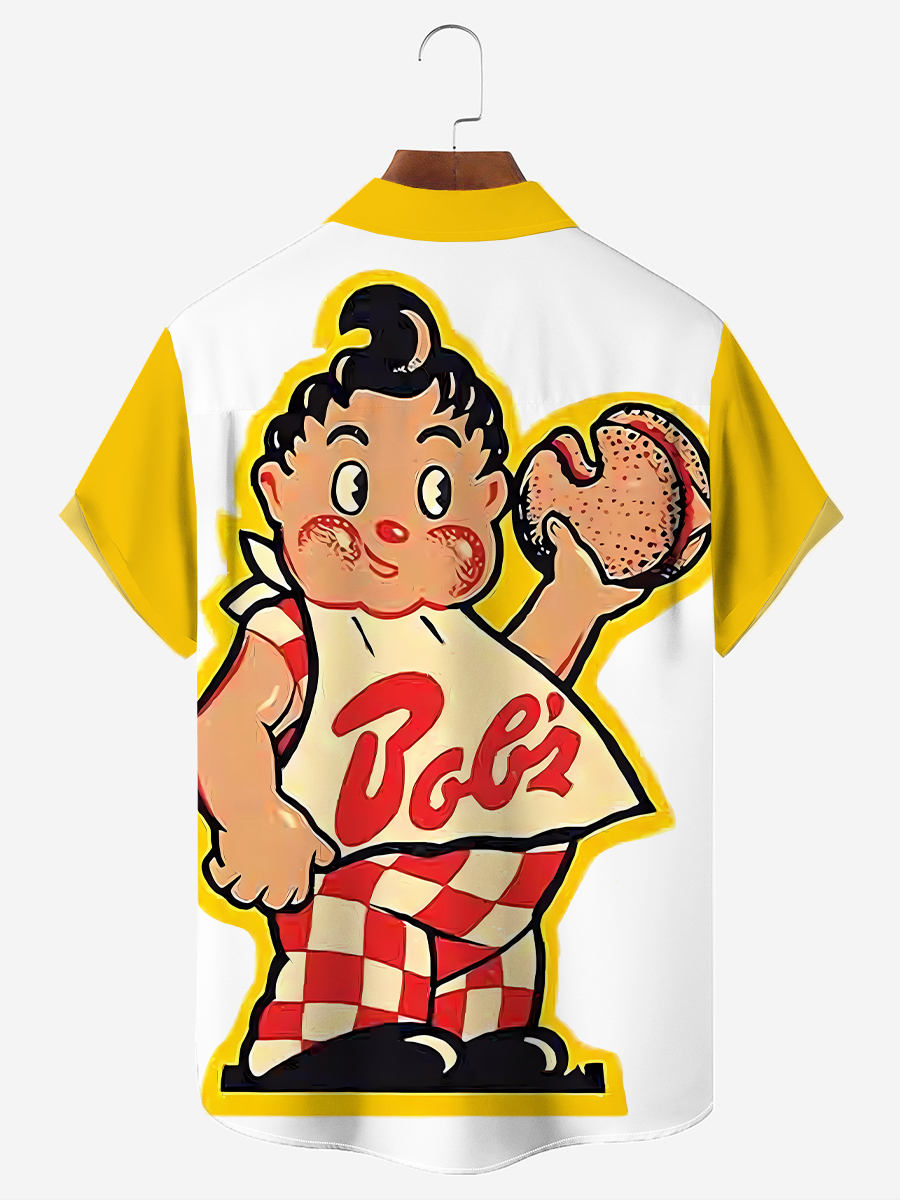 50's Retro Beer Movie Men's Hawaiian Shirts Fun Cartoon Bear Stretch Aloha Camp Pocket Shirts