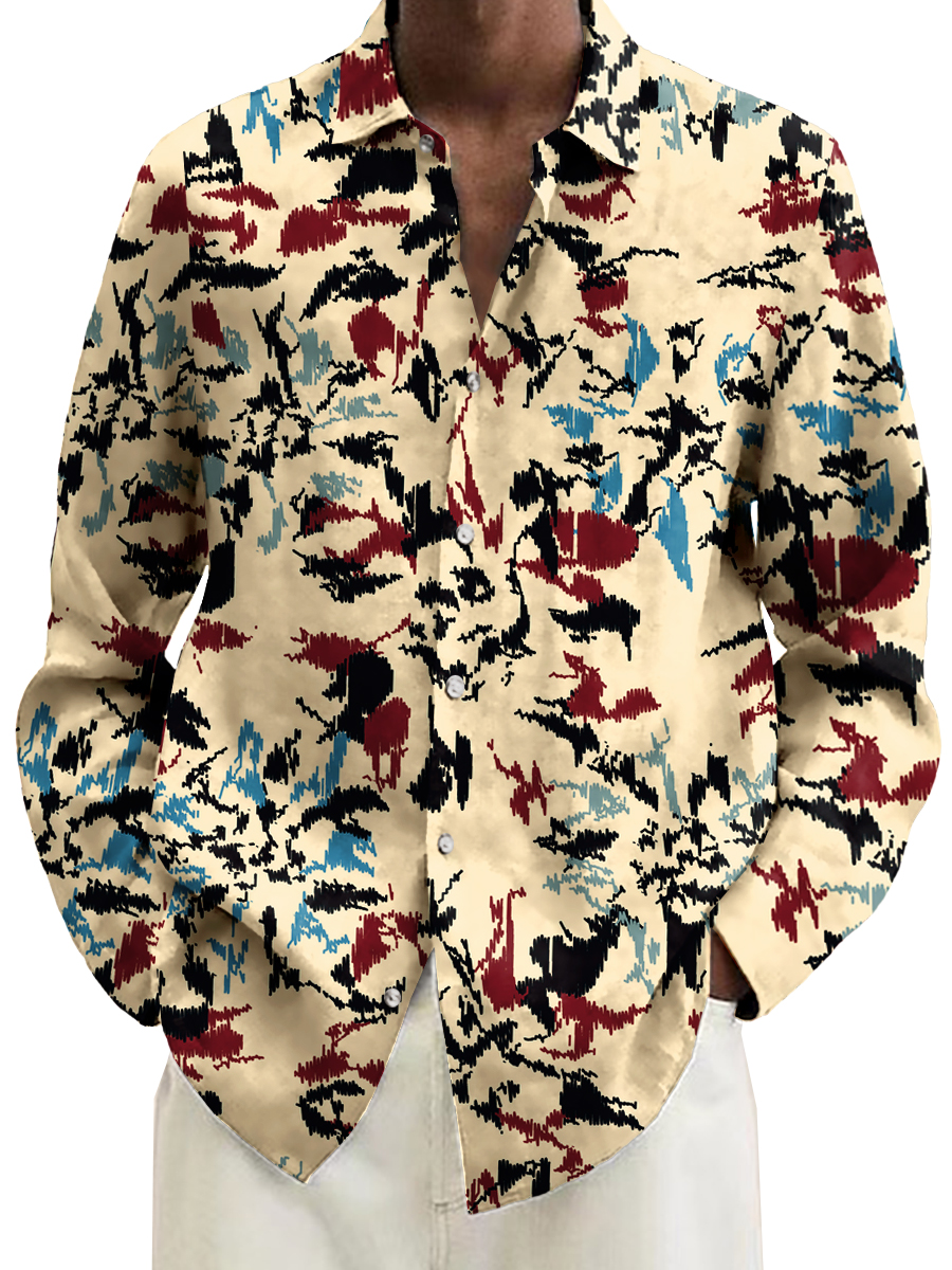 Men's Shirt Retro Mosaic Floral Print Casual Vacation Oversized Long Sleeve Shirt