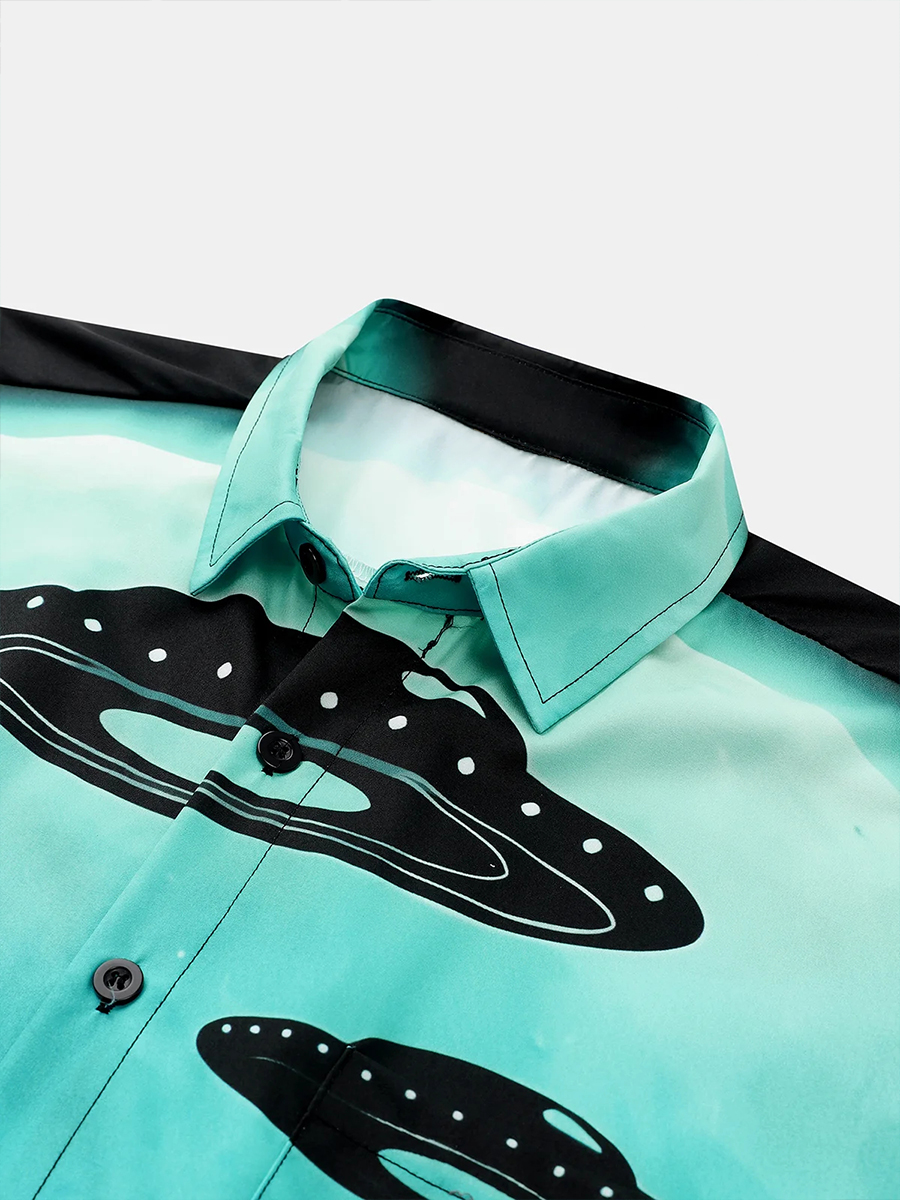 Men's Casual Shirts Bigfoot Alien Chest Pocket Short Sleeve Shirt