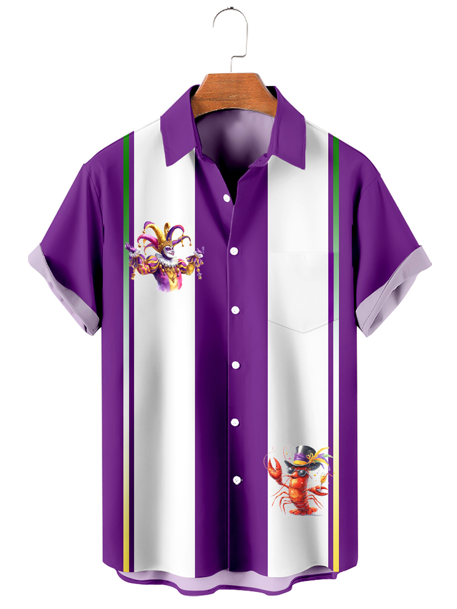 Holiday Mardi Gras Crawfish Hawaiian Shirt Bowling Style Shirt