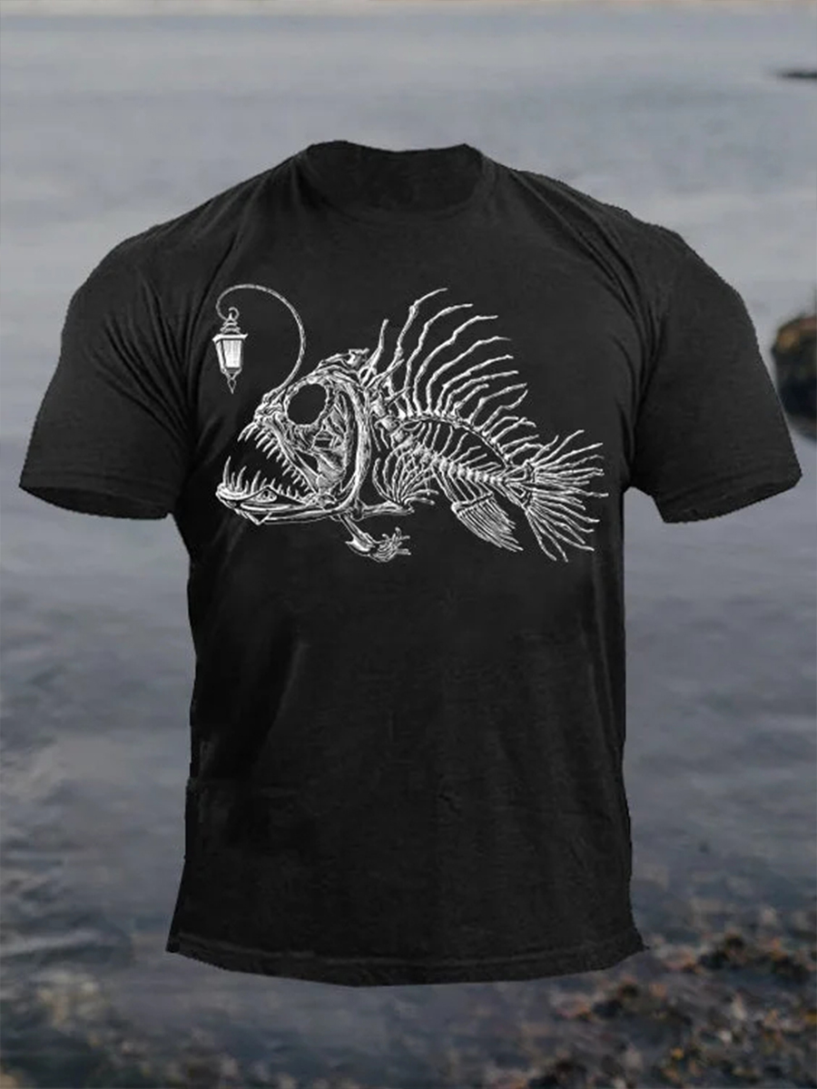 Vintage Anglerfish Fishbone Lantern Fish Men's Short-Sleeved Designer T-shirt