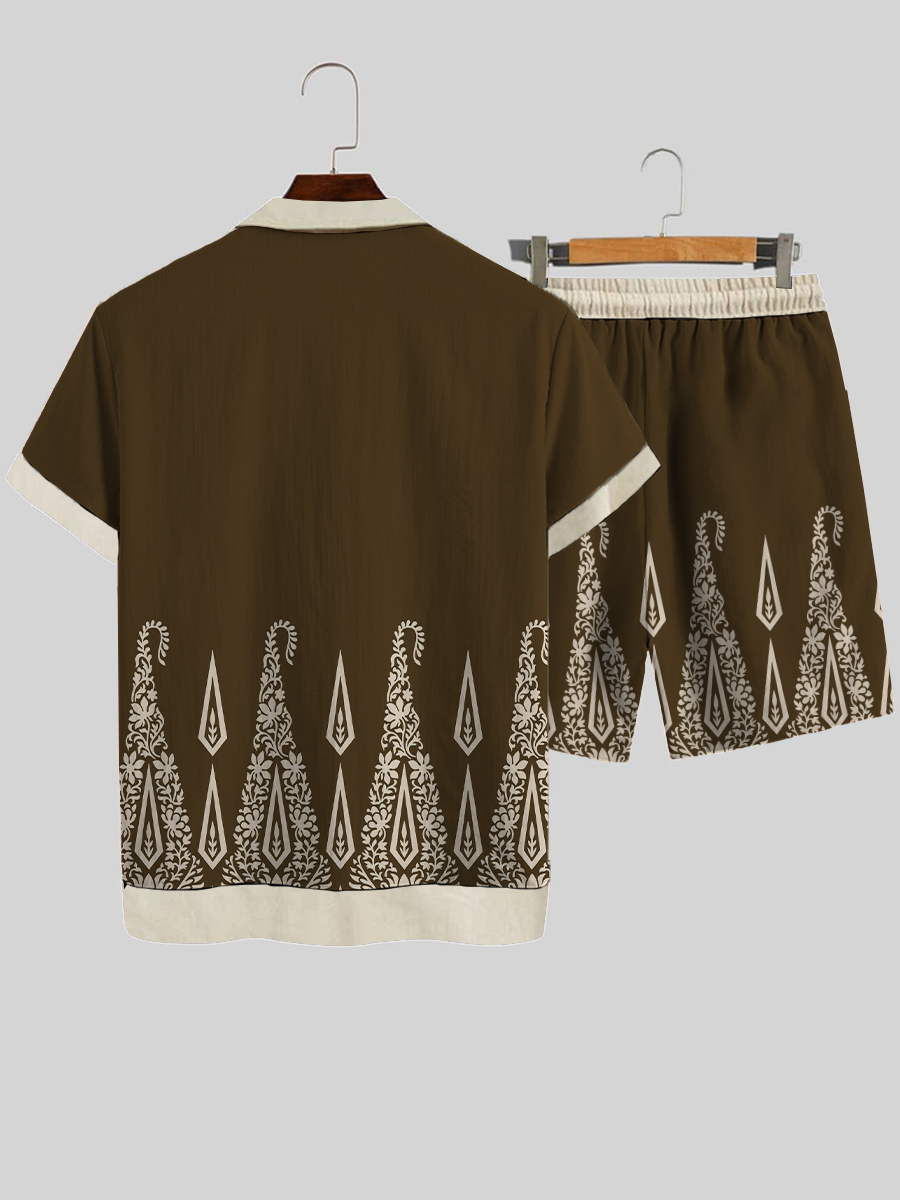 Men's Sets Retro Paisley Button Down Two-Piece Shirt Shorts Set