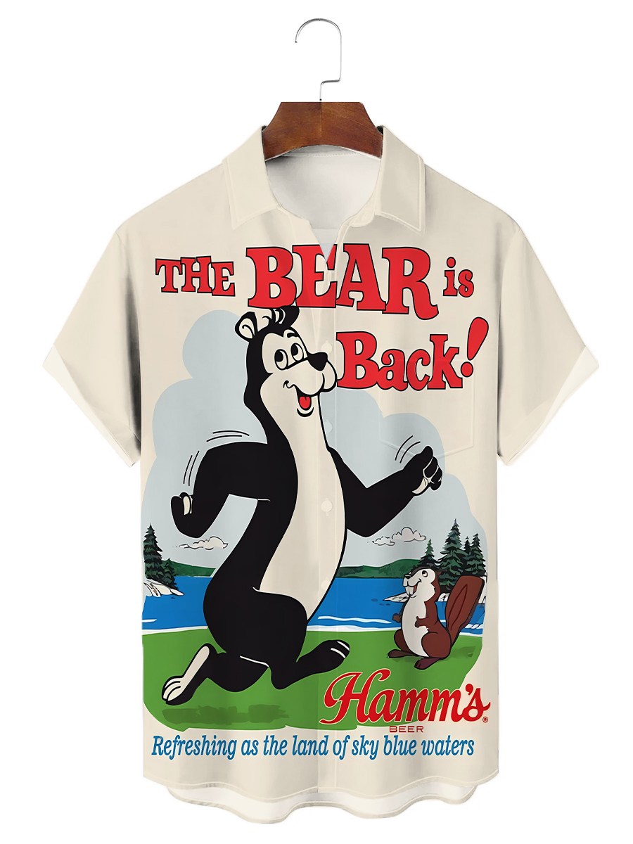 Nostalgic Cartoon Chest Pocket Short Sleeves Casual Shirt