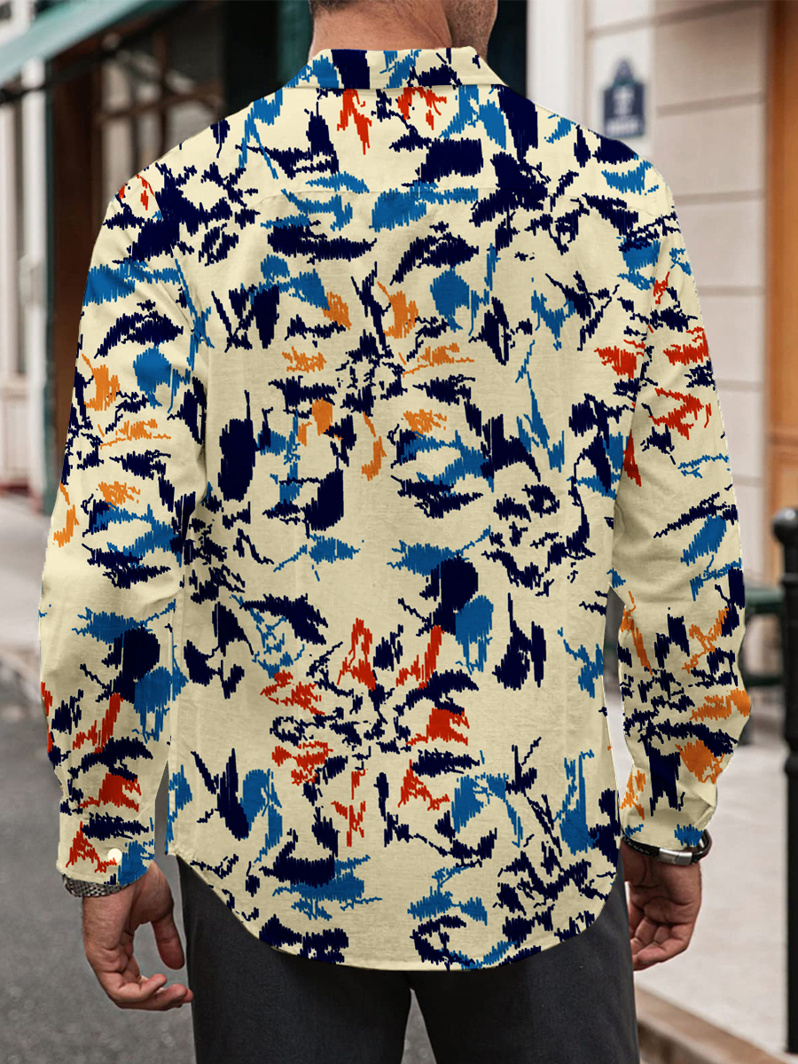 Men's Shirt Retro Mosaic Floral Print Casual Vacation Oversized Long Sleeve Shirt