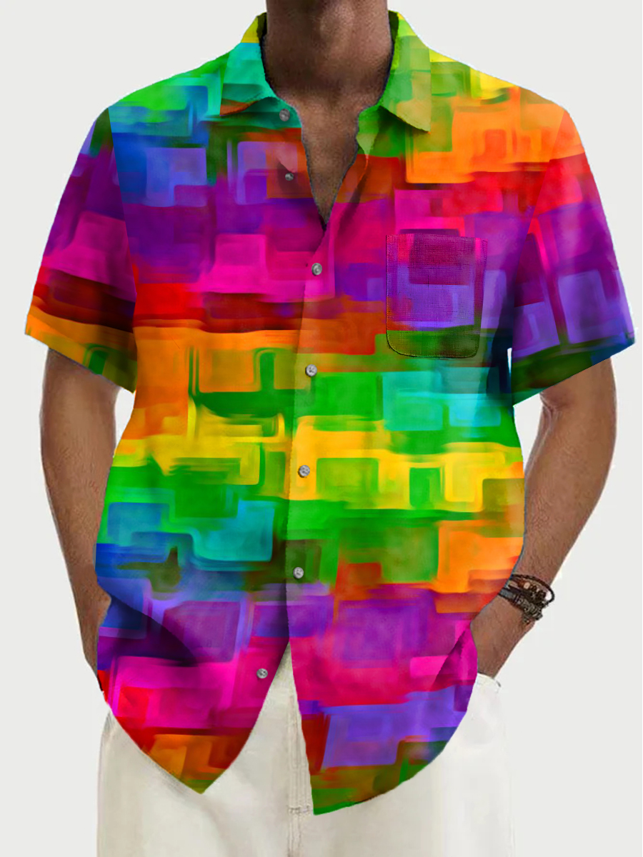 Men's Shirt Rainbow Art Print Vacation Oversized Short Sleeve Shirt