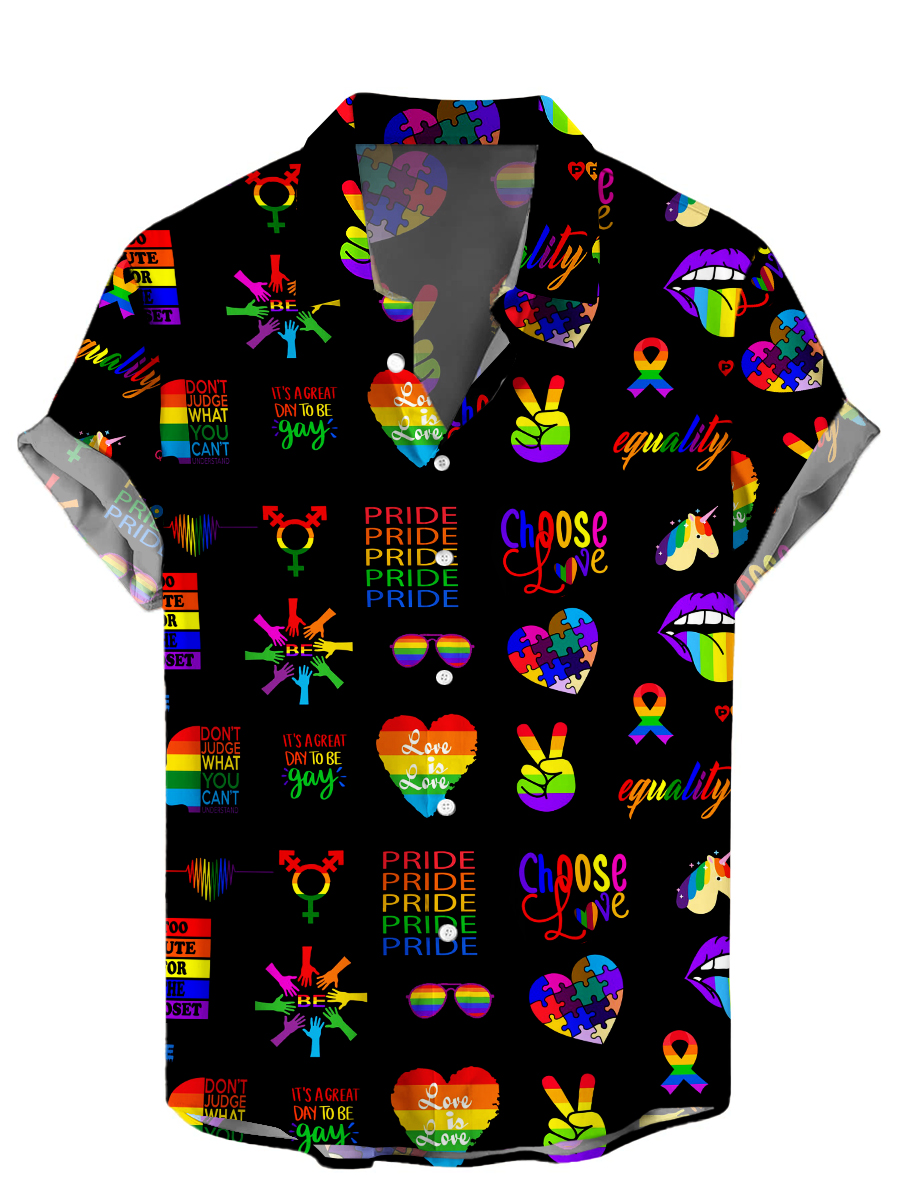Valentine Rainbow Heart Print Pride Short Sleeve Shirt