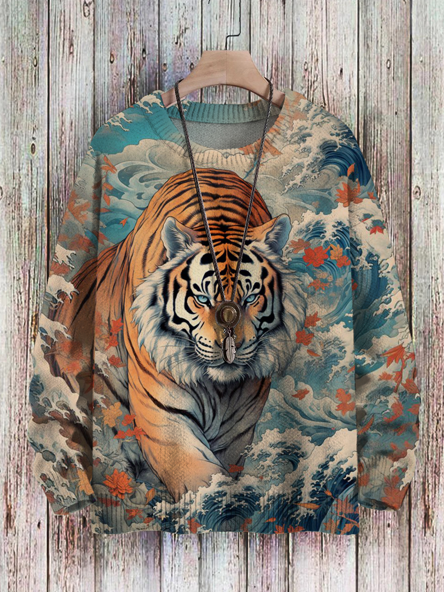 Men's Sweater Tiger Pattern Pullover Print Casual Sweater