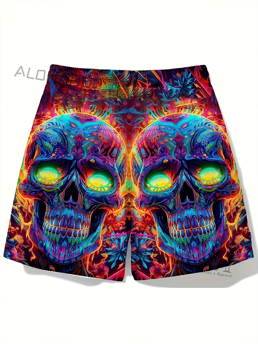 Men's Hawaiian Skull Art Pattern Beach Shorts