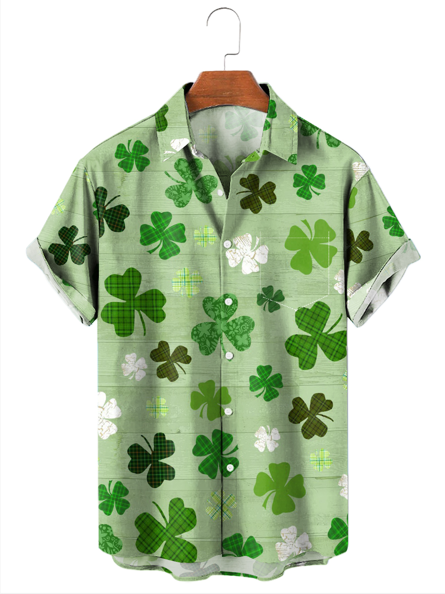 Men's Hawaiian Shirts St. Patrick's Day Clover Print Aloha Shirts