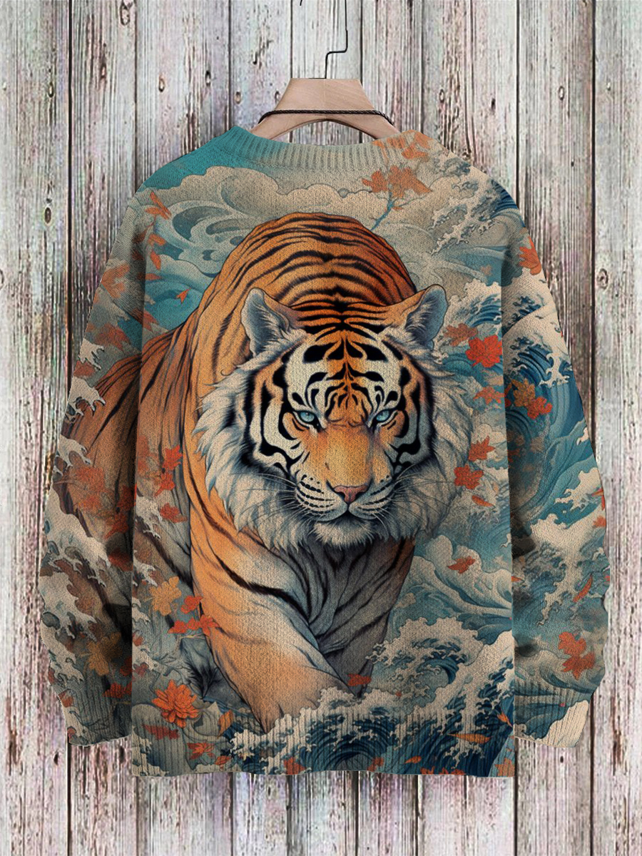 Men's Sweater Tiger Pattern Pullover Print Casual Sweater