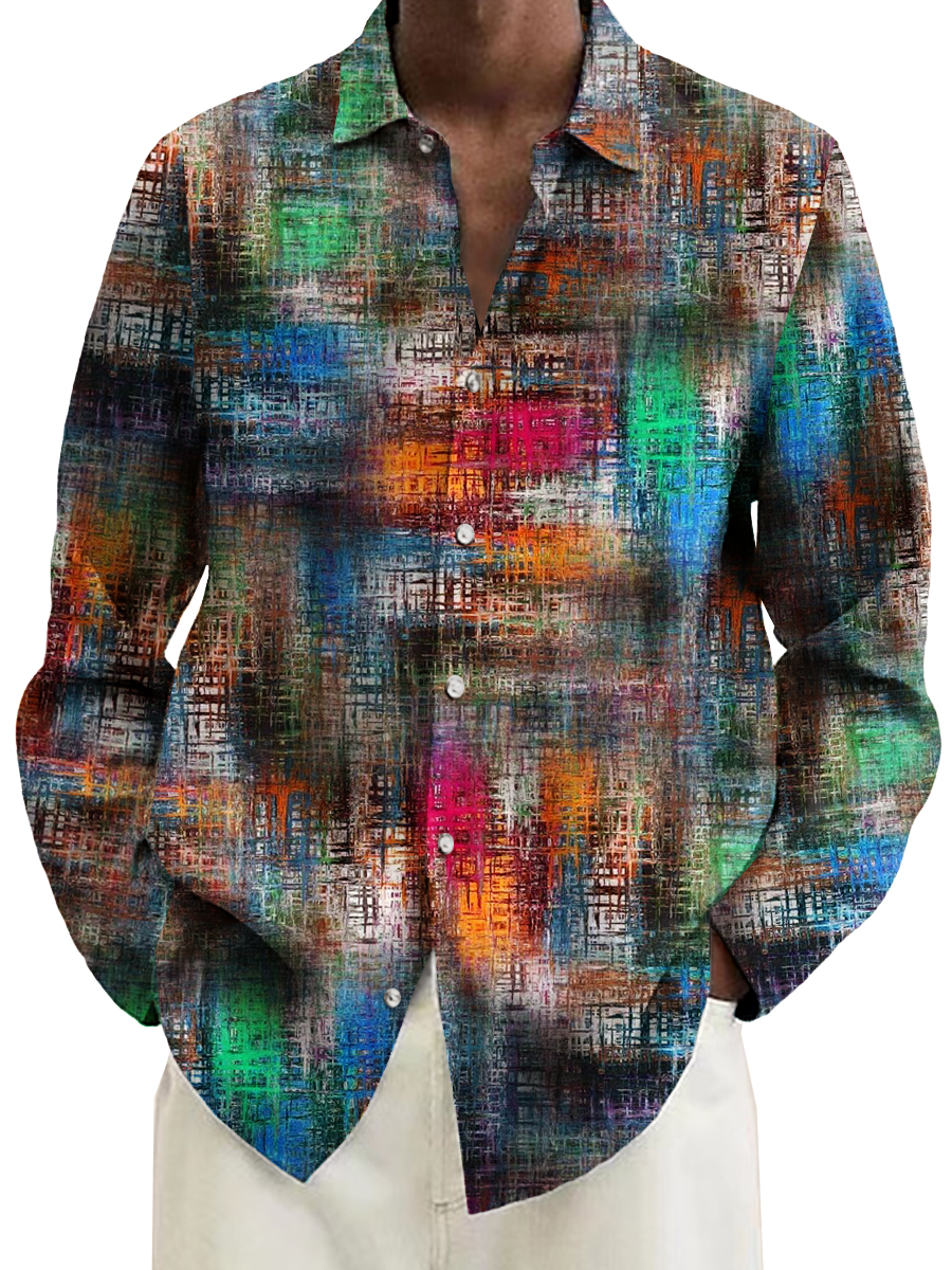 Men's Casual Retro Art Design Pattern Plus Size Long Sleeve Shirts