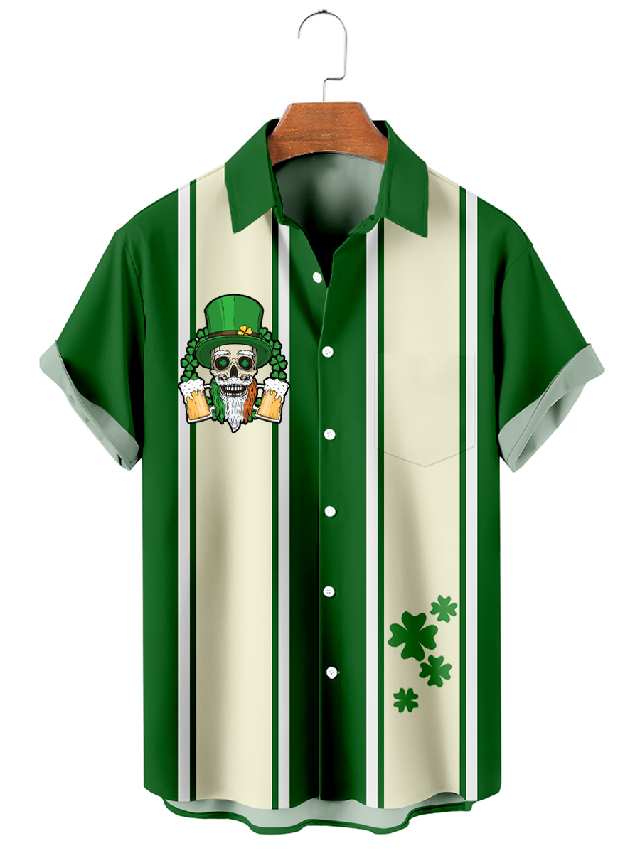 Men's St. Patrick's Day Fun Beer Print Bowling Shirt