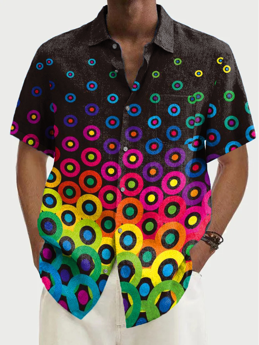 Men's Hawaiian Shirt Retro Rainbow Geometry Pattern Plus Size Shirts