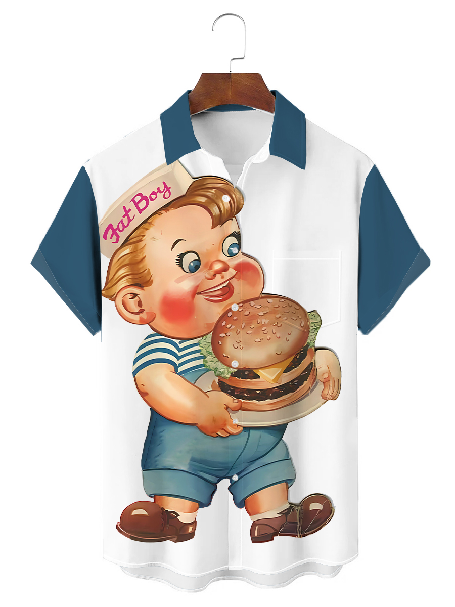 Men's Hawaiian Shirt Nostalgic Poster Print Short Sleeve Shirt