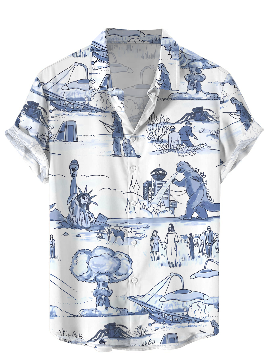Hawaiian Fun Monster Pattern Short Sleeve Shirt
