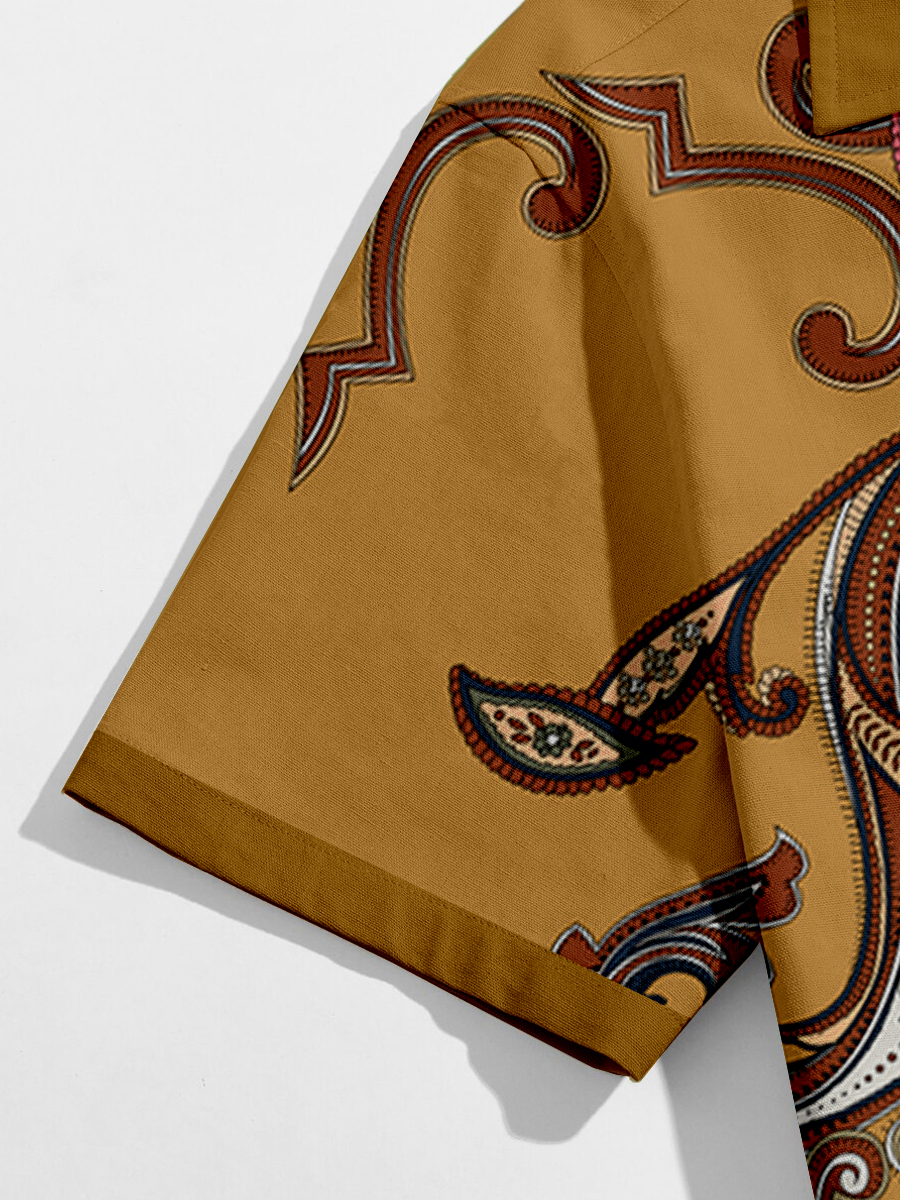 Men's Sets Fashion Retro Paisley Button Down Two-Piece Shirt Shorts Set