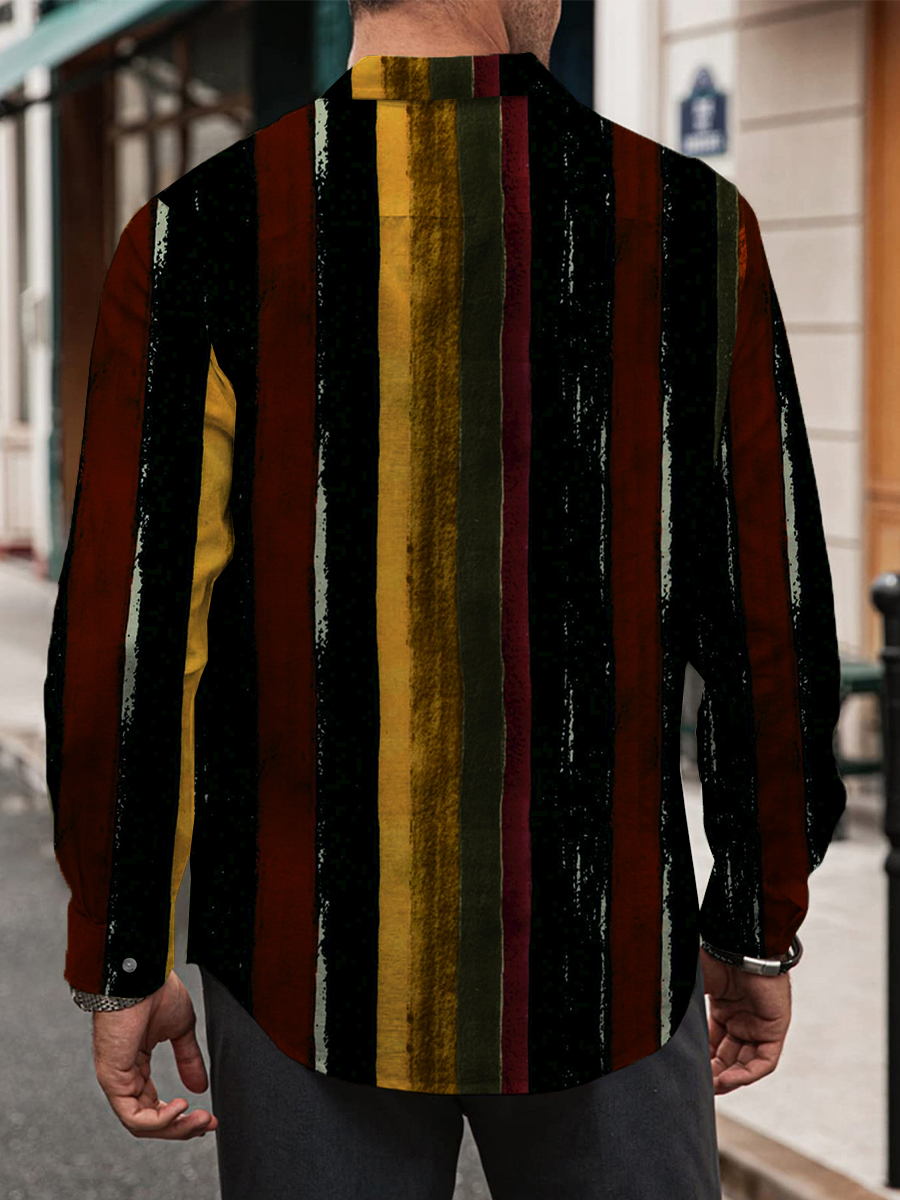 Men's Shirt Retro Stripes Print Casual Vacation Oversized Long Sleeve Shirt