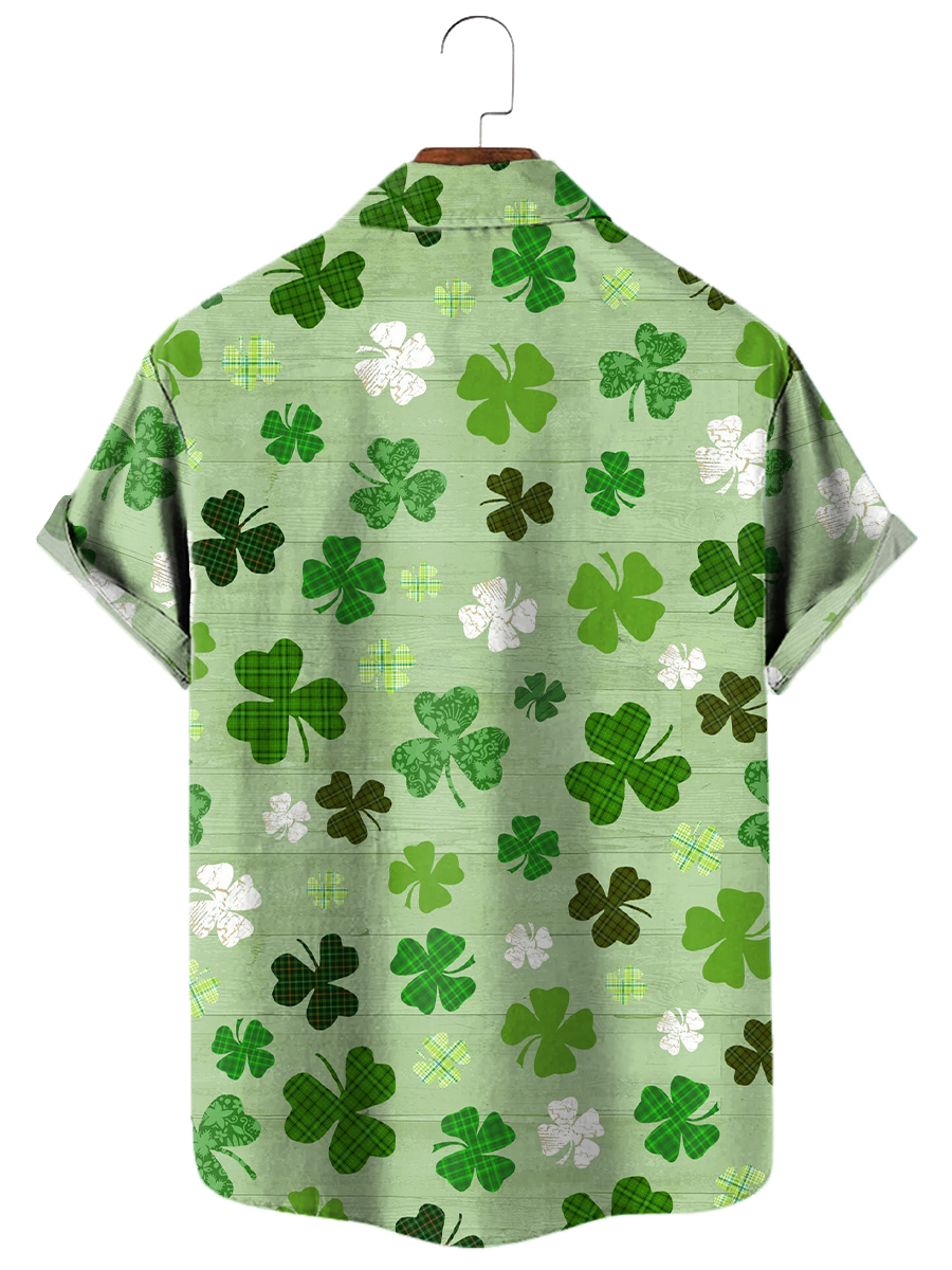 Men's Hawaiian Shirts St. Patrick's Day Clover Print Aloha Shirts