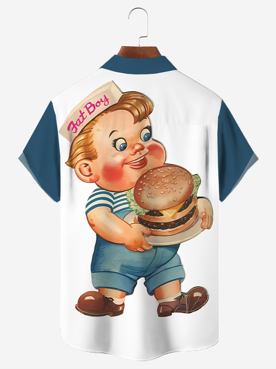 50's Retro Beer Movie Men's Hawaiian Shirts Fun Cartoon Bear Stretch Aloha Camp Pocket Shirts