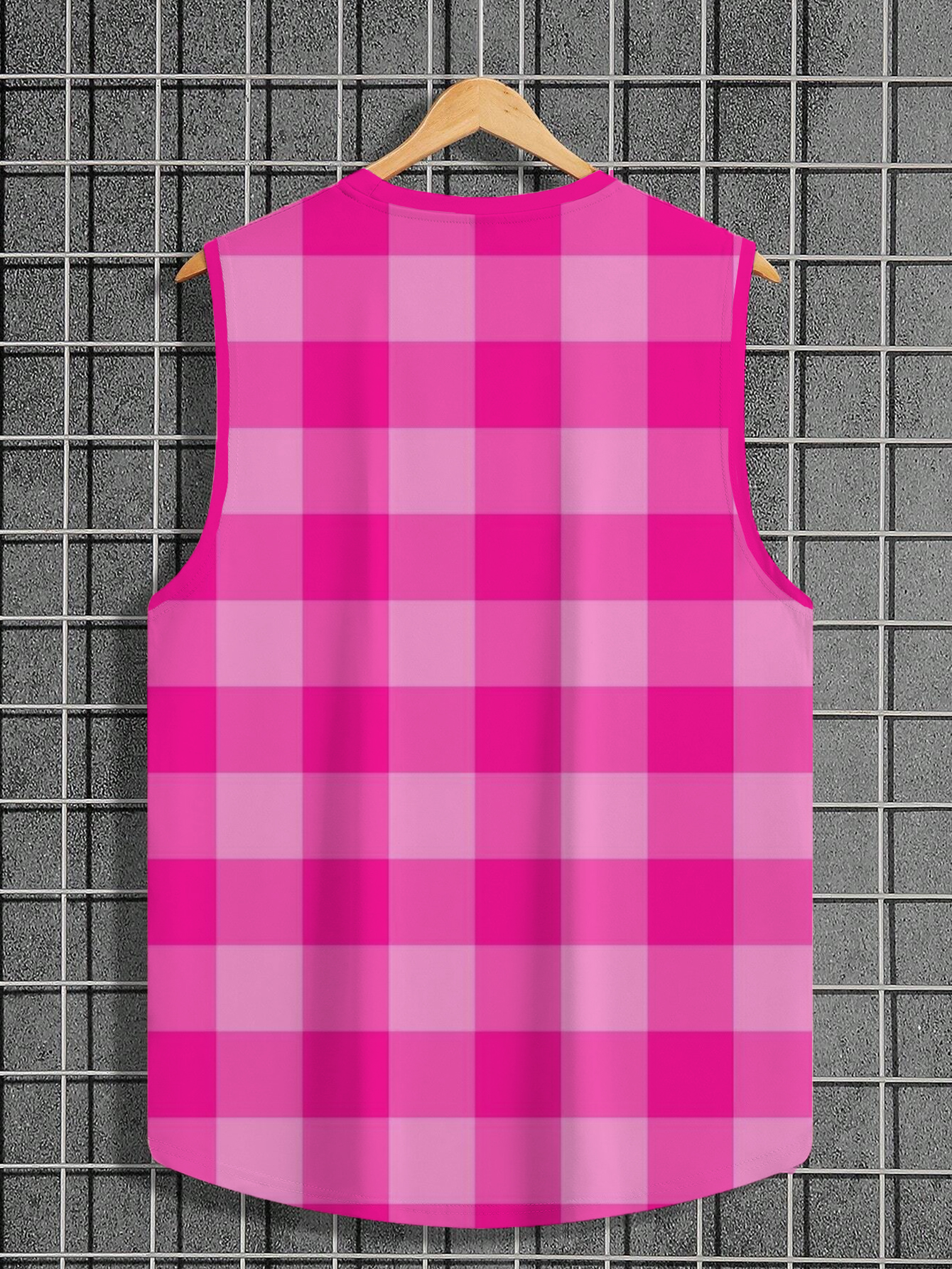 Men's Tank Top Doll Pink Style Plaid Print Cozy Sleeveless T-Shirt