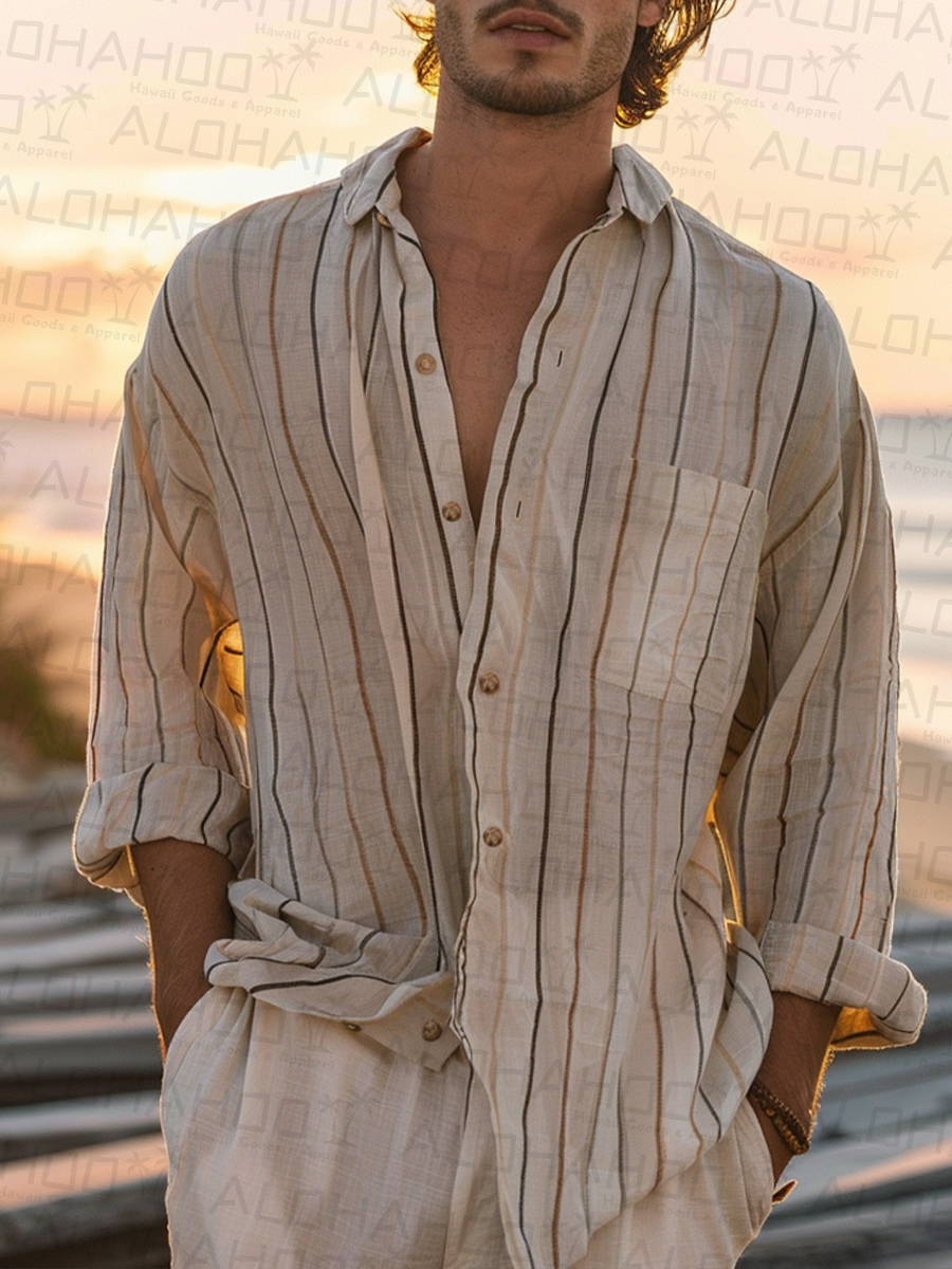 Men's Casual Button Down Stripes Shirt