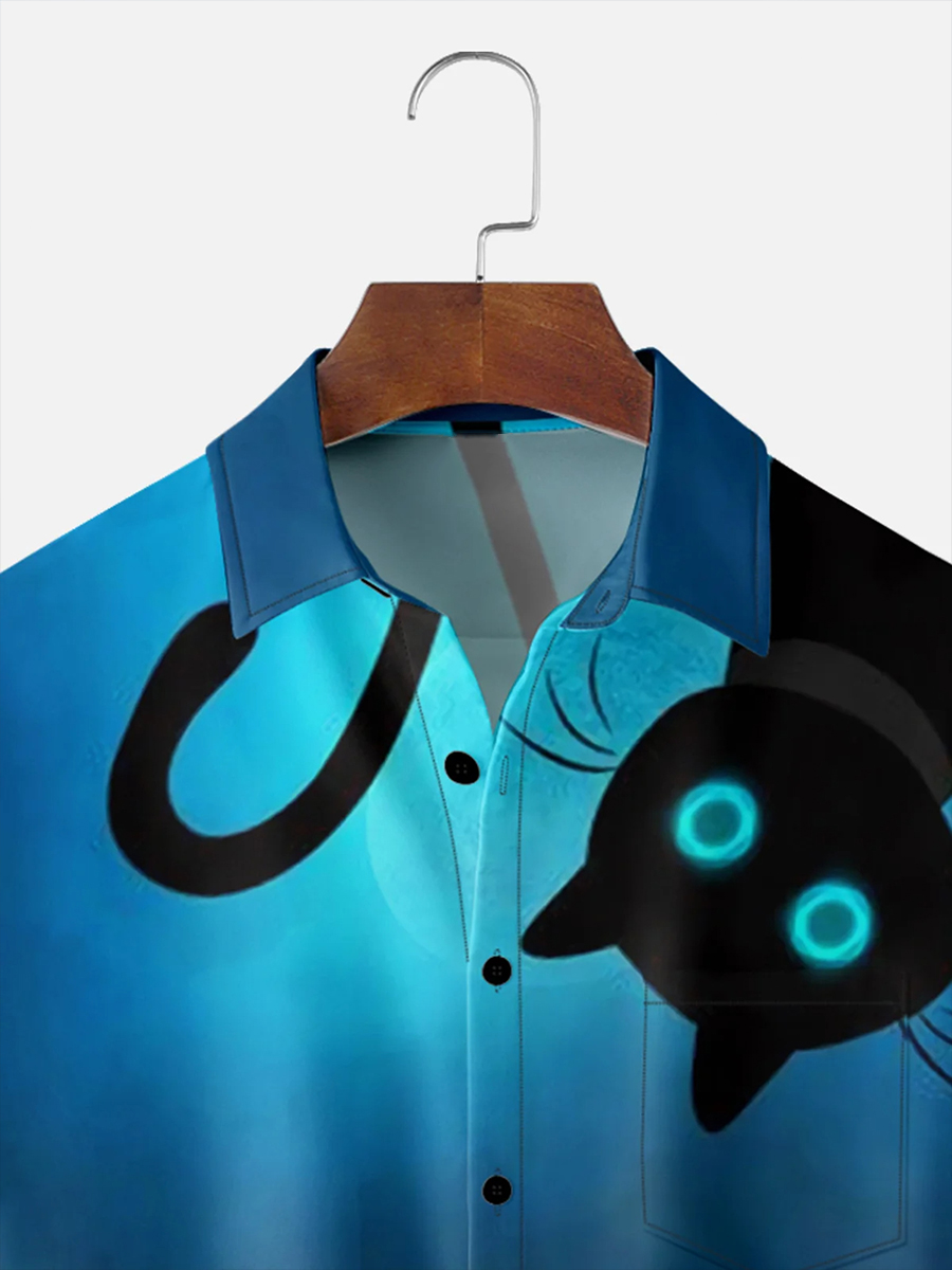 Moisture Wicking Gradient Cat Hawaiian Shirt