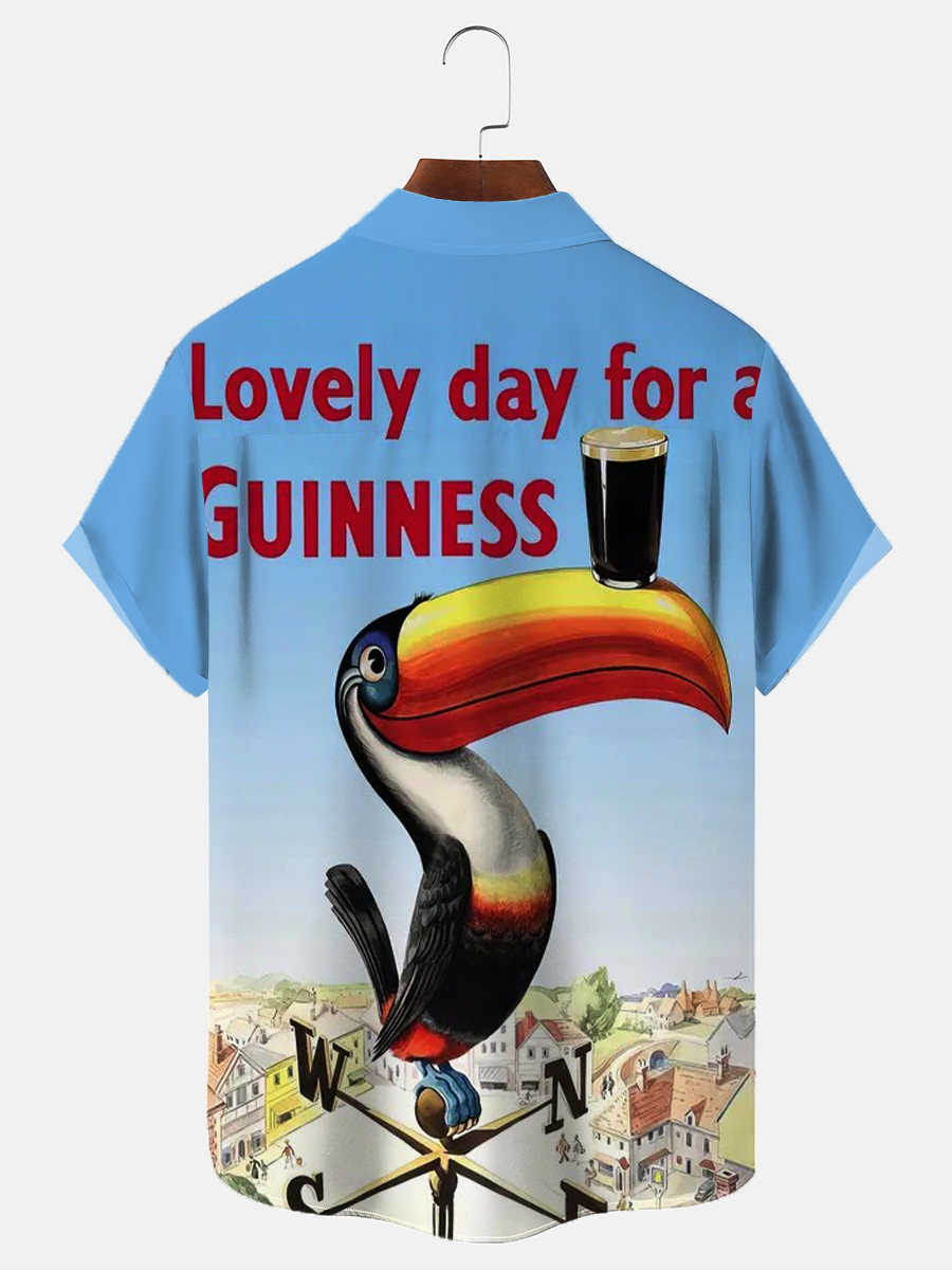 50's Retro Beer Pattern Men's Hawaiian Shirts Bear Stretch Aloha Camp Pocket Shirts