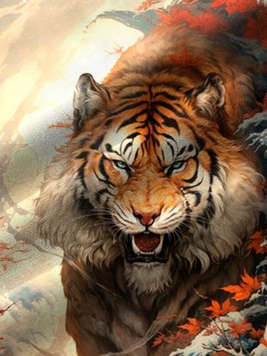 Vintage Ukiyoe Tiger Print Men's Button Pocket Shirt