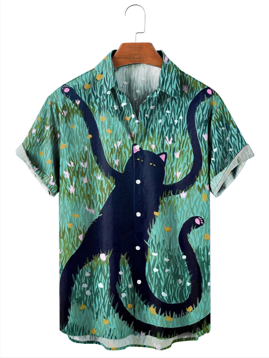 Men's Hawaiian Shirts Funny Cat Print Aloha Shirts