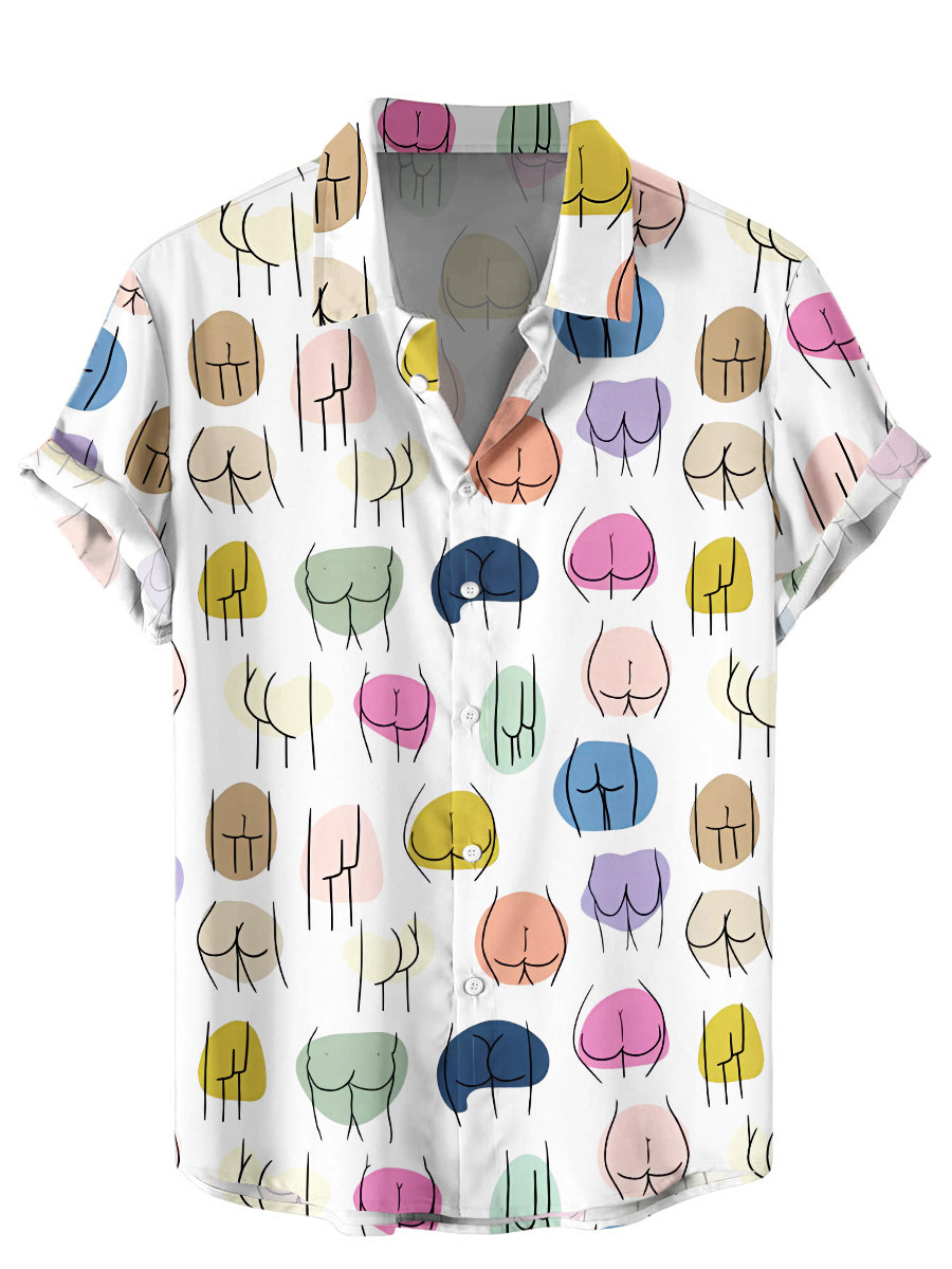 Fun And Sexy Butts Print Short Sleeve Casual Shirt