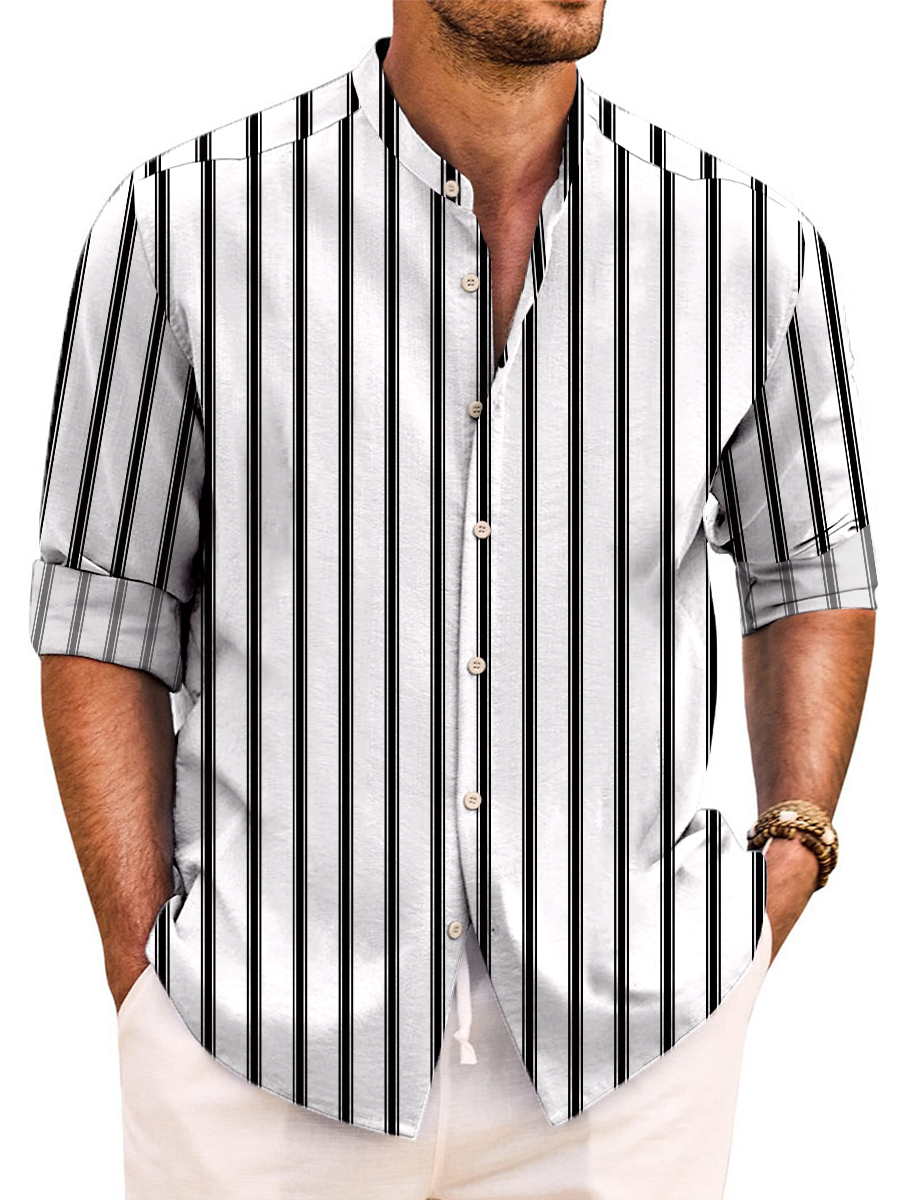 Basics Stripes Print Easy Care Aloha Long Sleeve Shirts