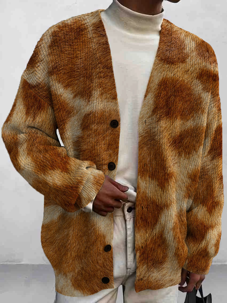Men's Fun Giraffe Art Pattern Buttoned Cardigan Sweater