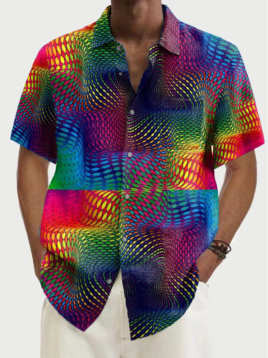 Men's Hawaiian Shirt Retro Geometry Art Plus Size Shirts
