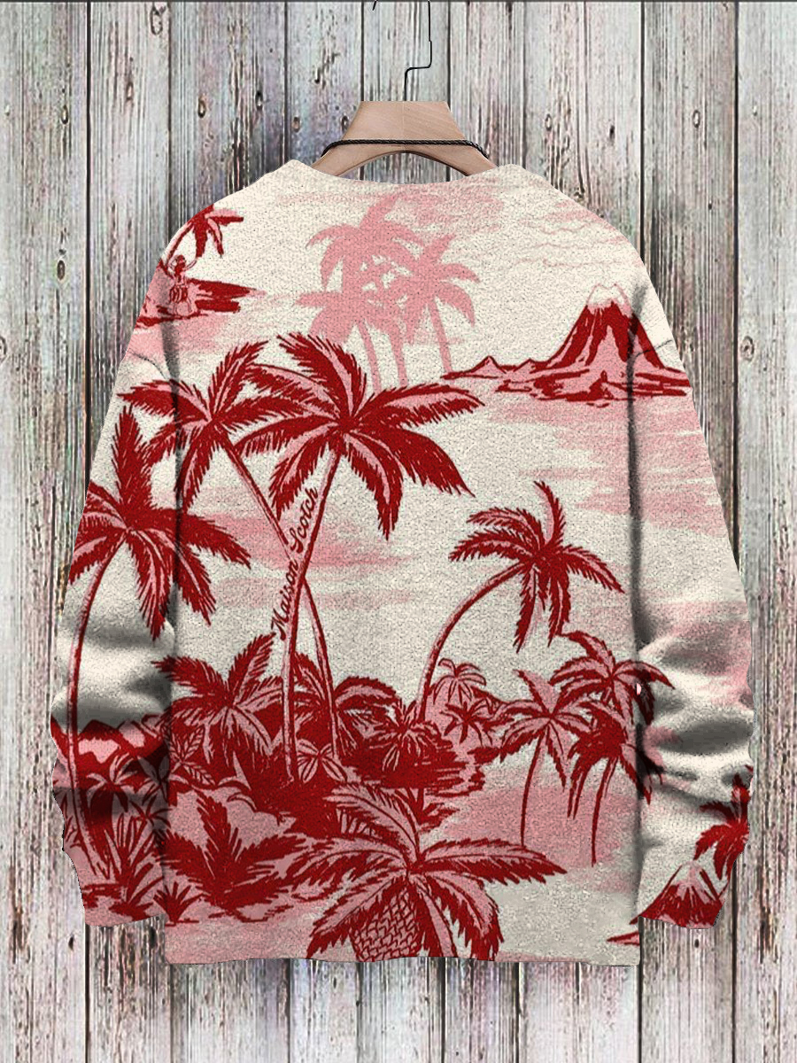 Men's Sweater Art Red Coconut Tree Print Casual Knit Sweatshirt Sweater