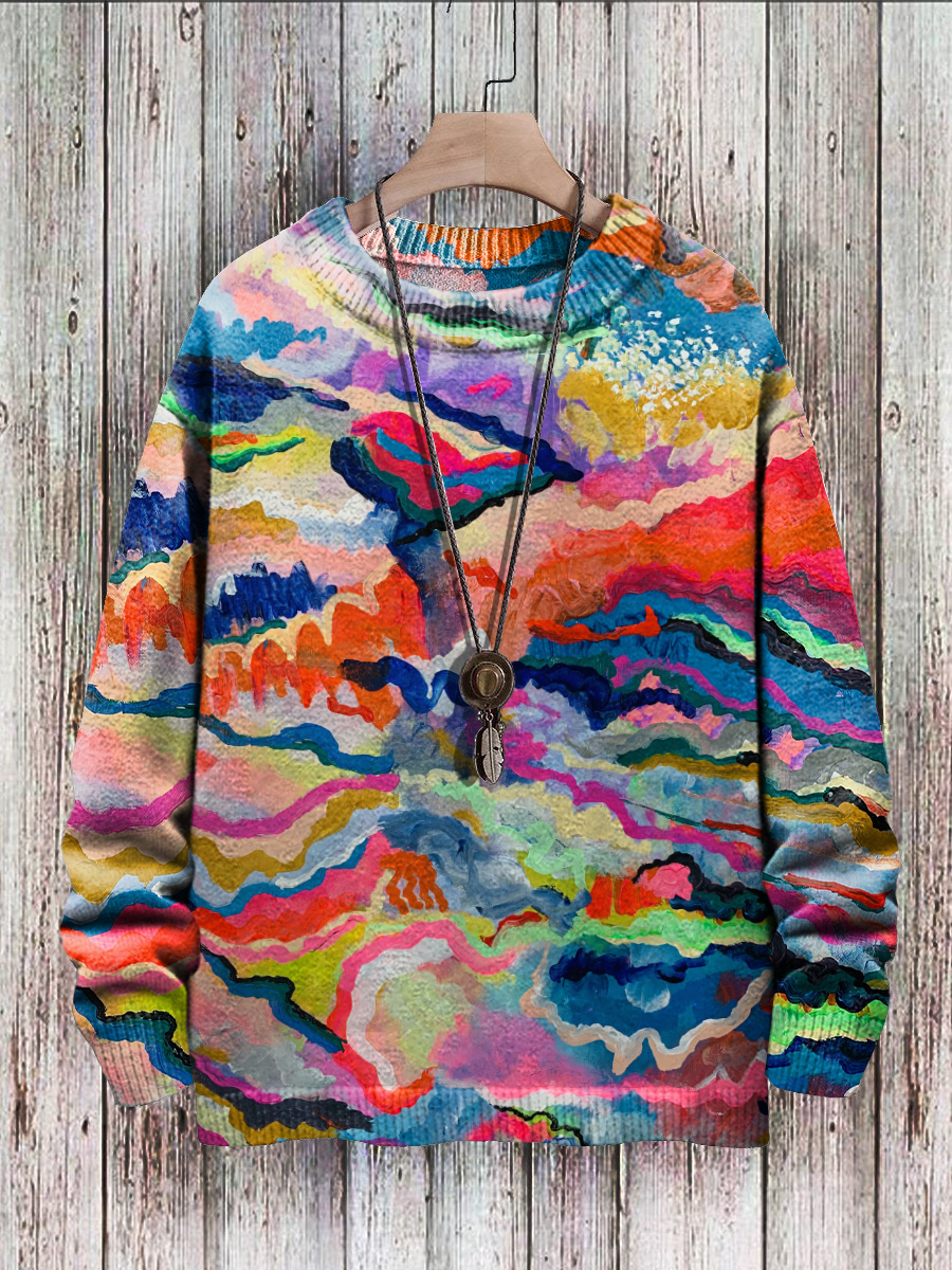 Men's Sweater Multicolor Rainbow Art Oil Painting Pullover Print Casual Sweater