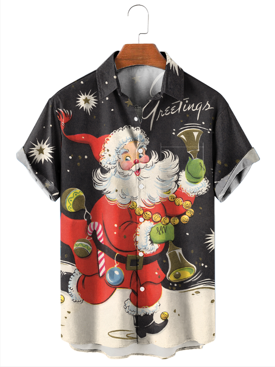 Men's Hawaiian Shirt Christmas Santa Claus Painting Short Sleeve Shirt