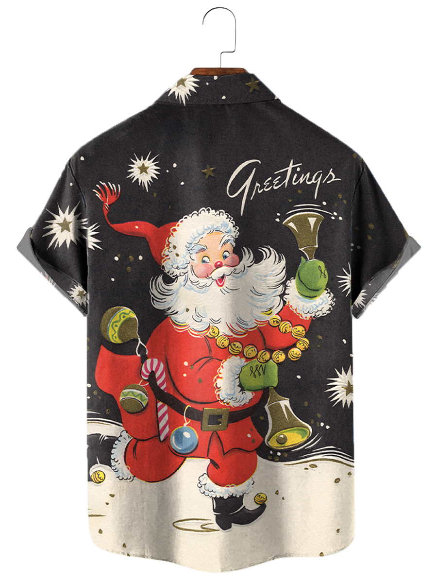 Men's Hawaiian Shirt Christmas Santa Claus Painting Short Sleeve Shirt