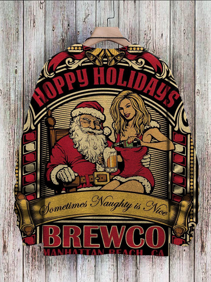 Men's Sweater Funny Santa Claus Print Casual Knit Sweatshirt Sweater